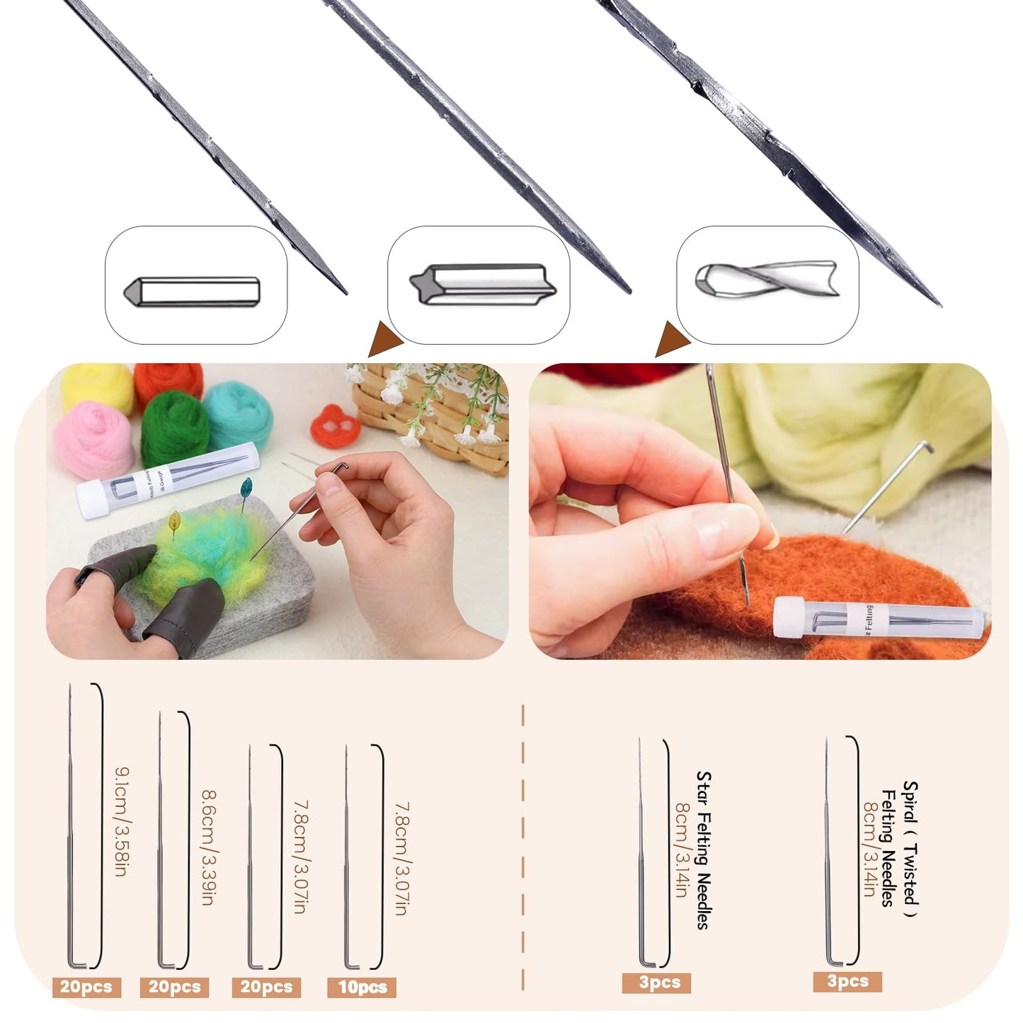 Needle Felting Tools, 70 Pcs Felting Needles, 4.5"x3.5" Wool Felt Pad, Wooden Handle Finger Cots for Wool Felted Beginner Professional DIY