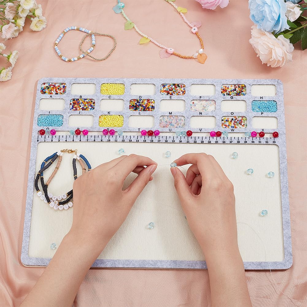 Large Rectangle Felt Beading Mat, Felt Bead Design Boards with Centimeter Alphabetic Scale Beads Tray Bead Pads for Art Crafts Jewelry Making Beading Supplies, 14.4x11inch