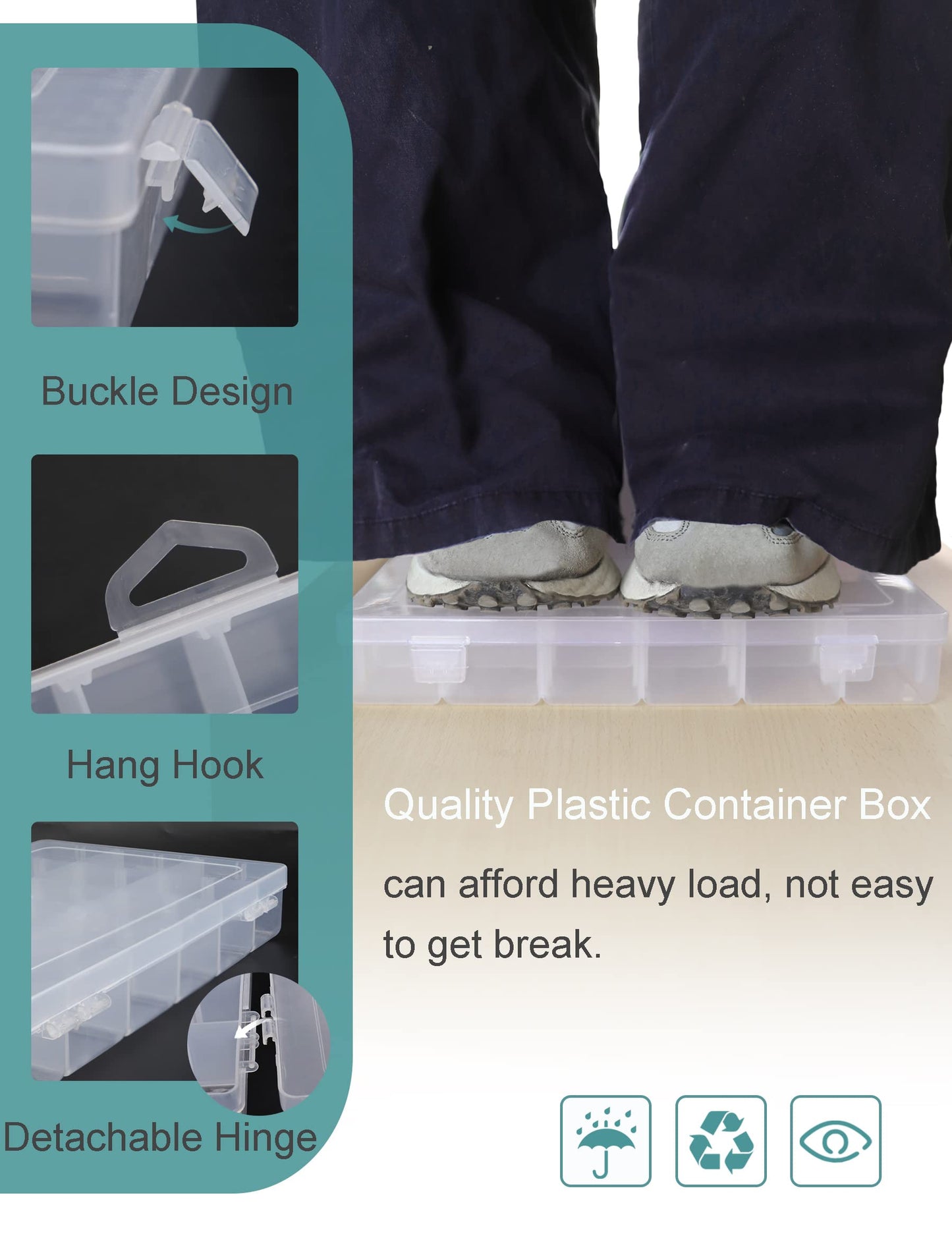 Avlcoaky Tackle Box Organizer Plastic Organizer Boxes Large 18 Grids Compartment box with Dividers Clear Containers Jewelry Beads Storage