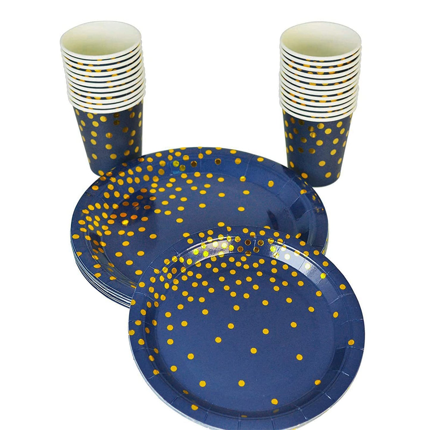 160PCS Disposable Cutlery Set for 20 Guests Blue and Gold Party Cutlery Set Includes Dinner Plate Salad Plate Napkin Cup Knife Fork Spoon for Birthday Party Wedding