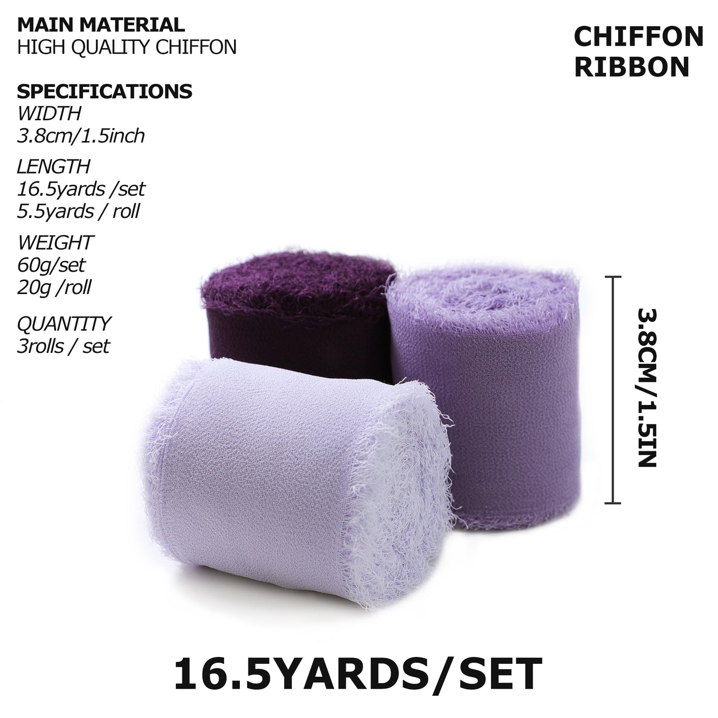 Silk Ribbon Fringe 1-1/2 inch x 16.5 Yard Handmade Ribbons 3 Rolls for Gift Wrapping, Wedding Invitations, Bridal Bouquets, Crafts, Flower Bouquet (Purple)