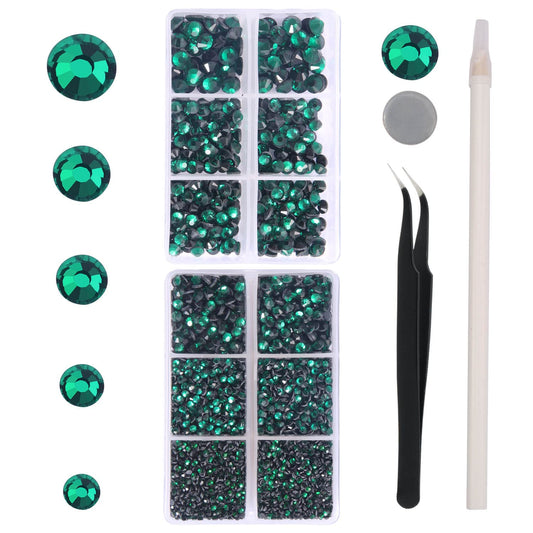 MEIBITE 6796PCS Malachite Hotfix Rhinestones Crystal Stones Glass for Fabric Clothes Shirts Sparkly Flat Back Round with Tweezers and Picking Pen (SS6~SS30 Set)