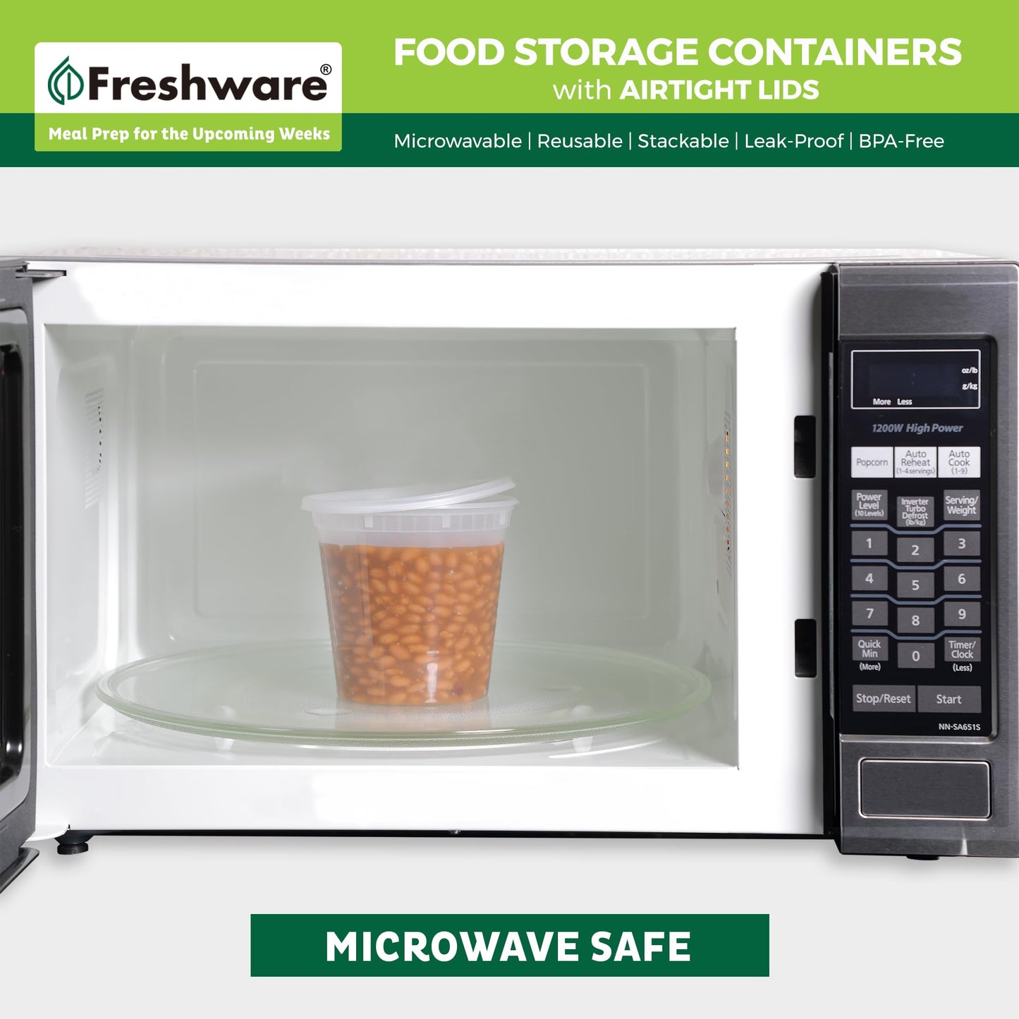 Freshware Food Storage Containers 24 oz Plastic Deli Containers with Lids, Slime, Soup, Meal Prep Containers, BPA Free, Stackable, Leakproof, Microwave/Dishwasher/Freezer Safe, 48 count (pack of 1)