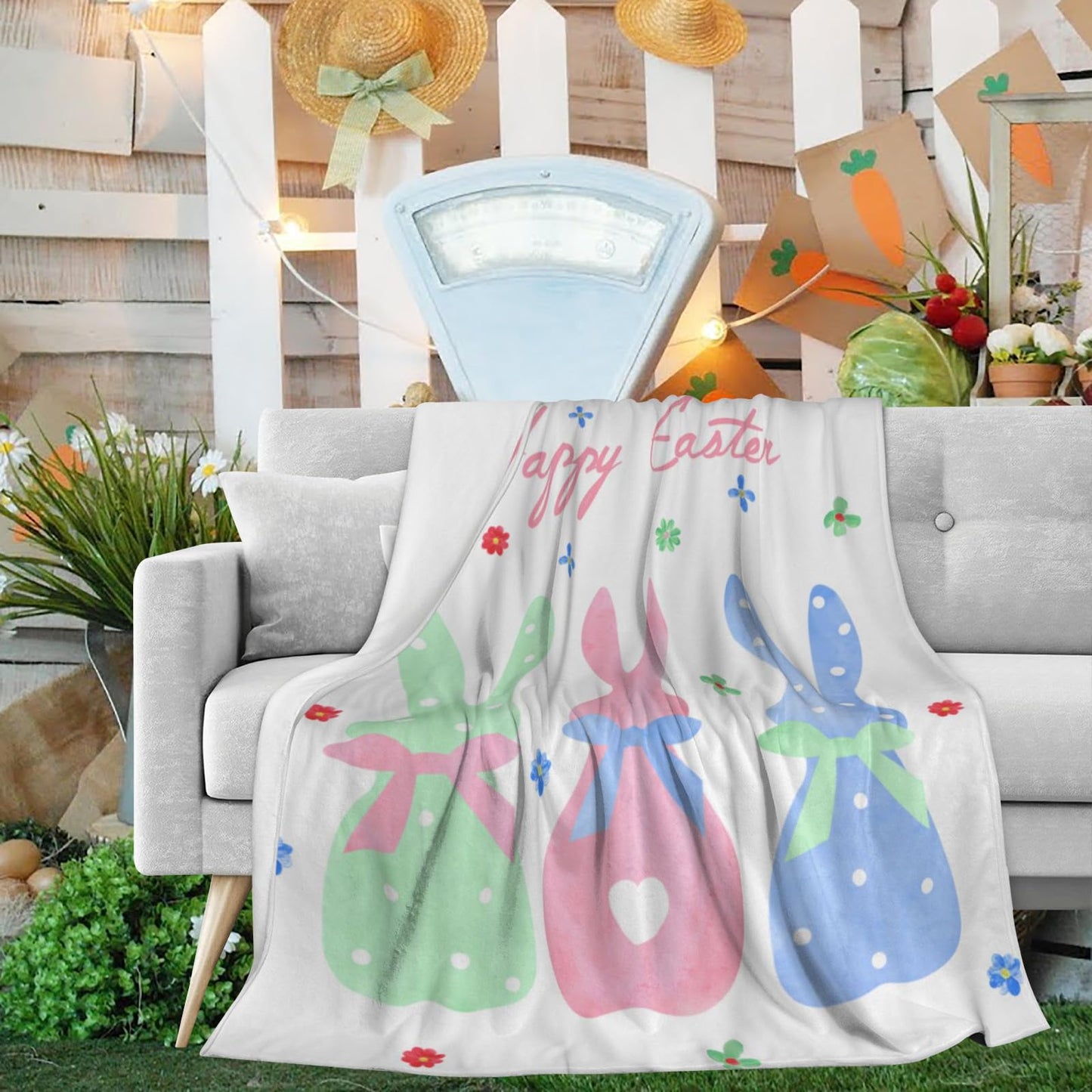 Cute Easter Bunny Blanket, Bunny Floral Throw Blanket for Couch Bed Sofa, Soft Cozy Girl Fleece Blanket, All Season Lightweight Flannel Blanket for Easter Decorations All Season 40x50 Inch