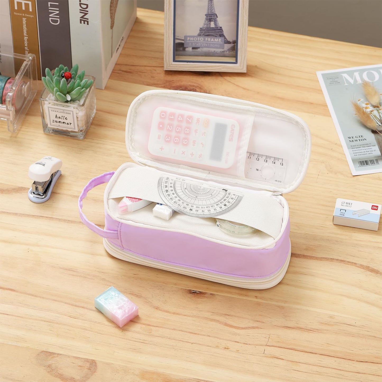 Dugio Large Pencil Case Zipper Pencil Pouch for Girls Adults Kids Aesthetic Pencil Bag Organizer Big Capacity Pen Bag with Handle Portable for School Office Purple