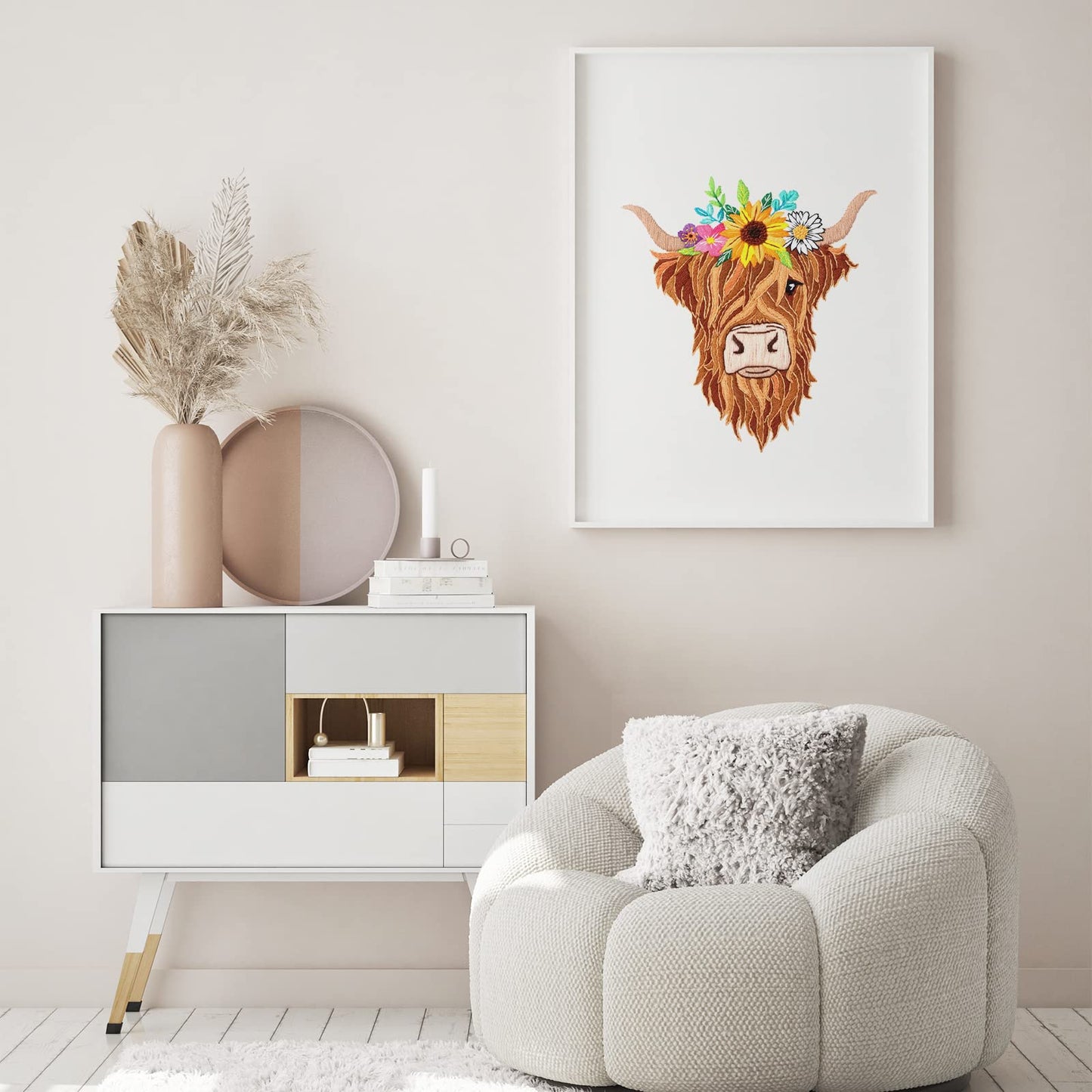 Animal Embroidery Kits for Beginners with Highland Cow Pattern,Adults Starter Cross Stitch Kit DIY Needlepoint