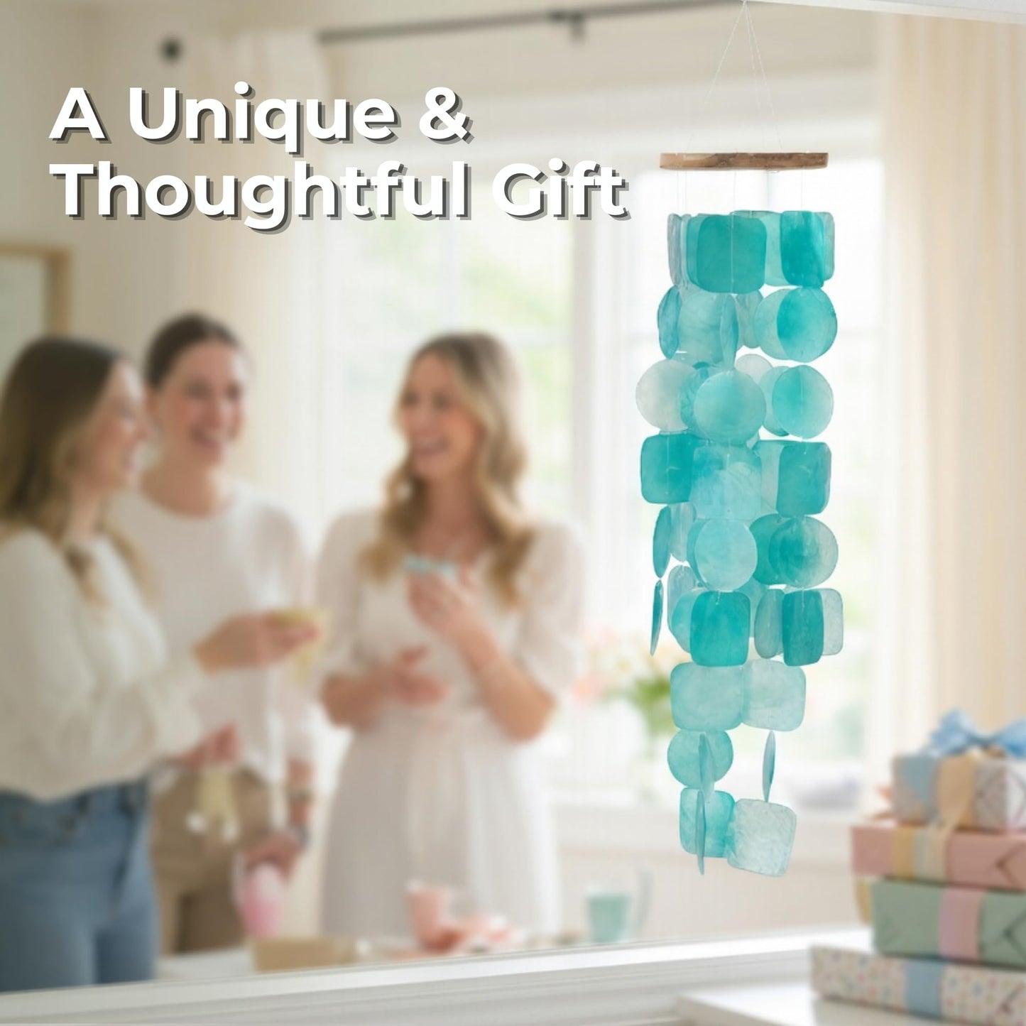 Solange & Frances Wind Chimes for Outside. Capiz Shell Wind Chime Outdoor Decor. Unique House Decor and Gifts for Women Who Have Everything. Ideal for Mom