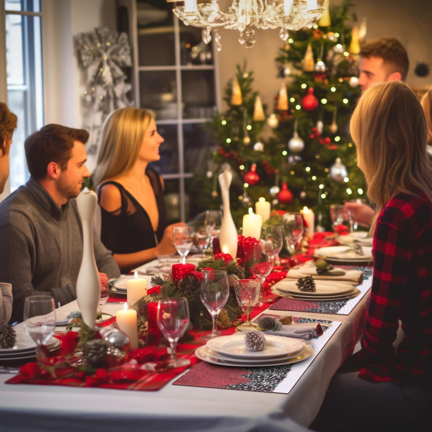 Christmas Placemats Set of 6, Washable Christmas Place Mats for Party Kitchen Dining Decoration, Indoor/Outdoor Woven Vinyl Table Mats, Non-Slip Heat Resistant Holiday Placemats, Easy to Clean