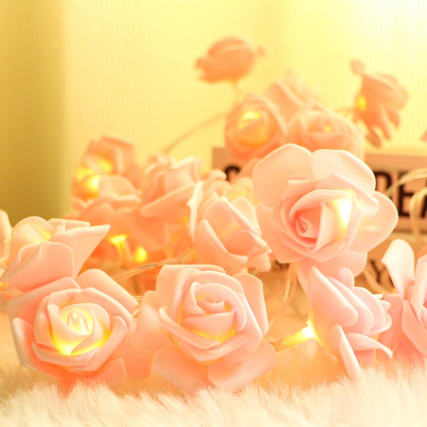 30 LEDs Valentine's Day Rose Flower String Lights,Battery Powered Lighting Pink Rose Decoration for Valentine's Day Mother's Day Wedding Party