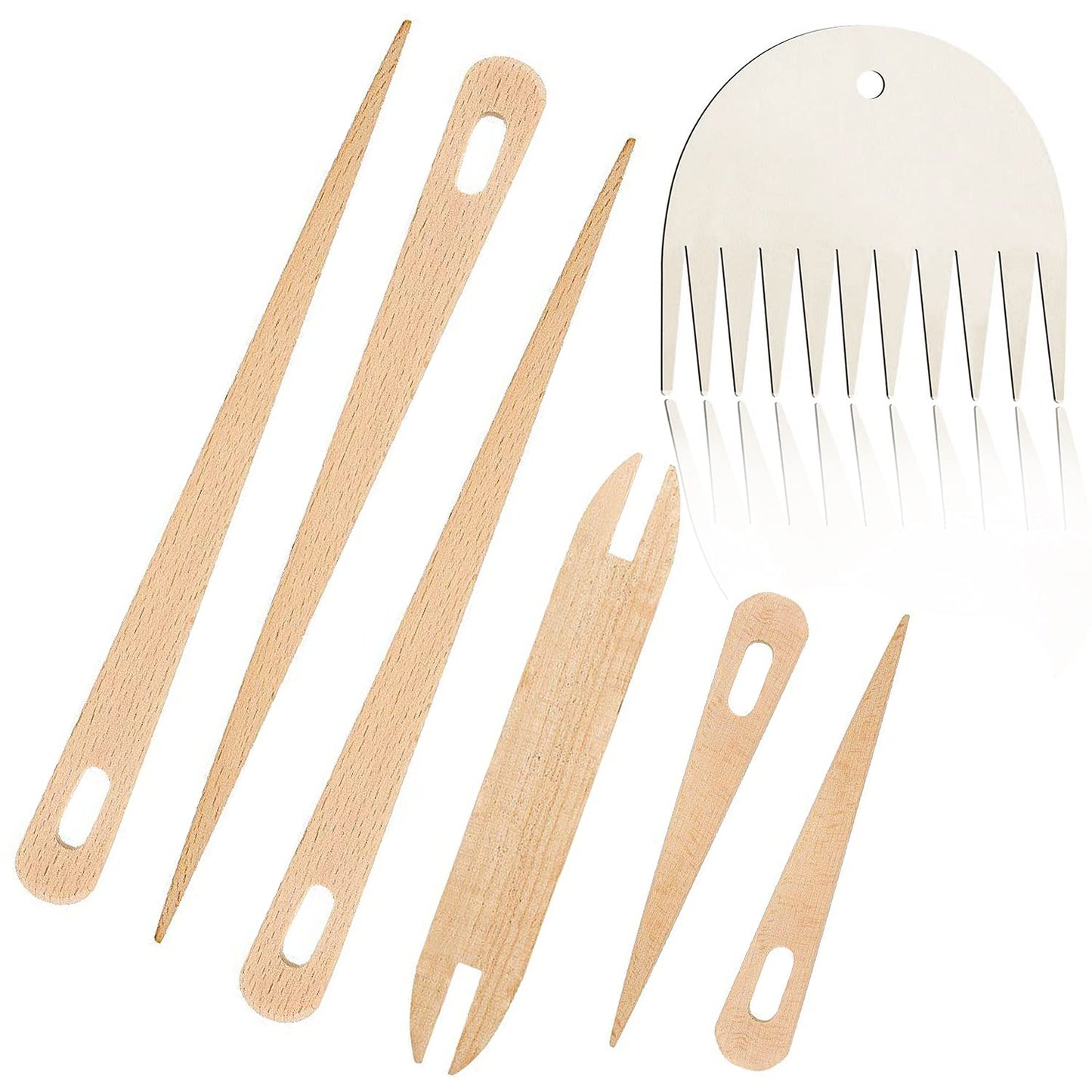 Wood Weaving Tools Set, with Crochet Needle and Comb Wooden Shuttles Stick for Inkle Loom Knitted DIY Craft Supplies