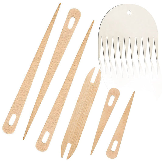 Wood Weaving Tools Set, with Crochet Needle and Comb Wooden Shuttles Stick for Inkle Loom Knitted DIY Craft Supplies