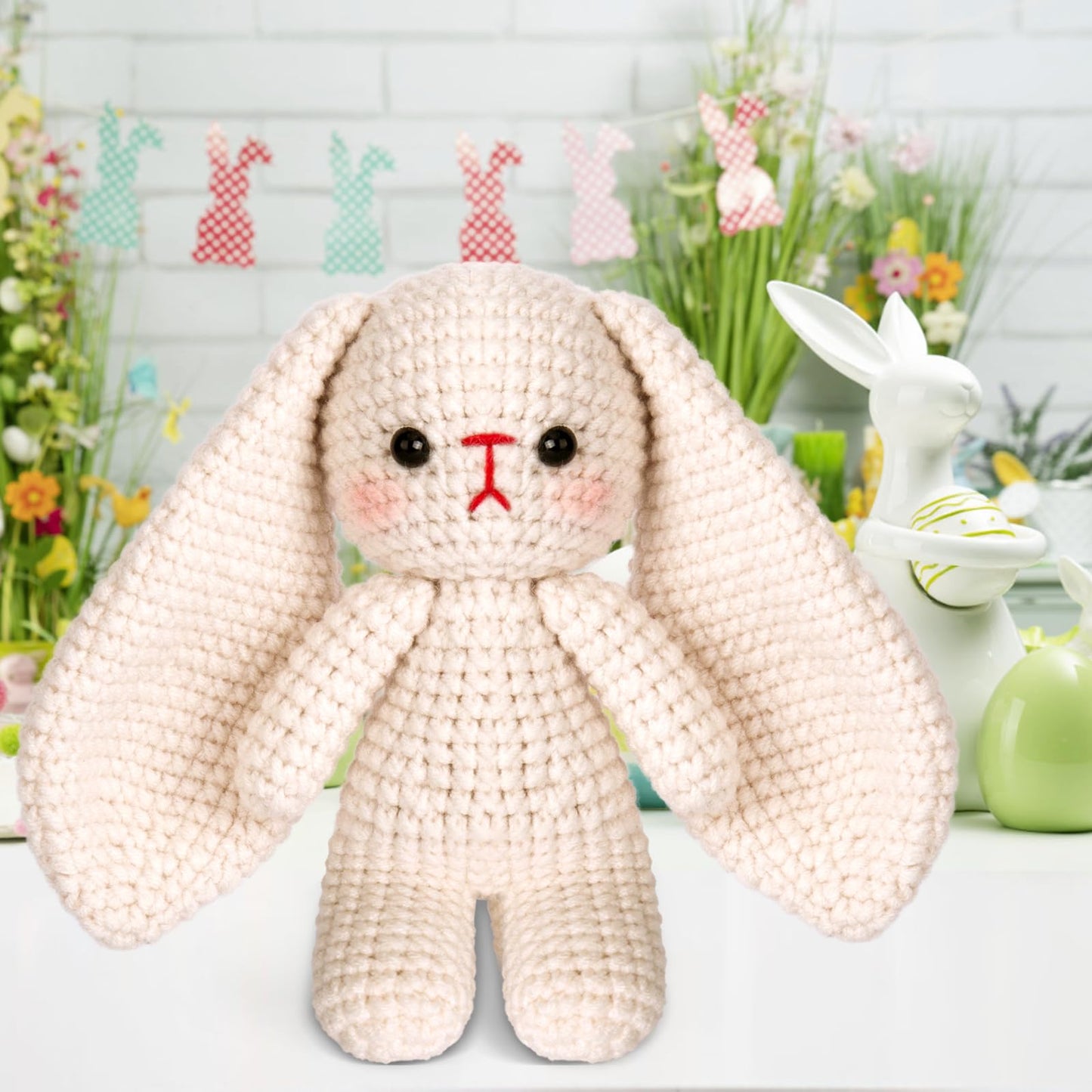 Crochet Kit for Beginners, Crochet Starter Kit w Step-by-Step Video Tutorials, Beginner Crochet Kit Knitting Supplies for Adults Kids, Crochet Bunny(40%+ Yarn)