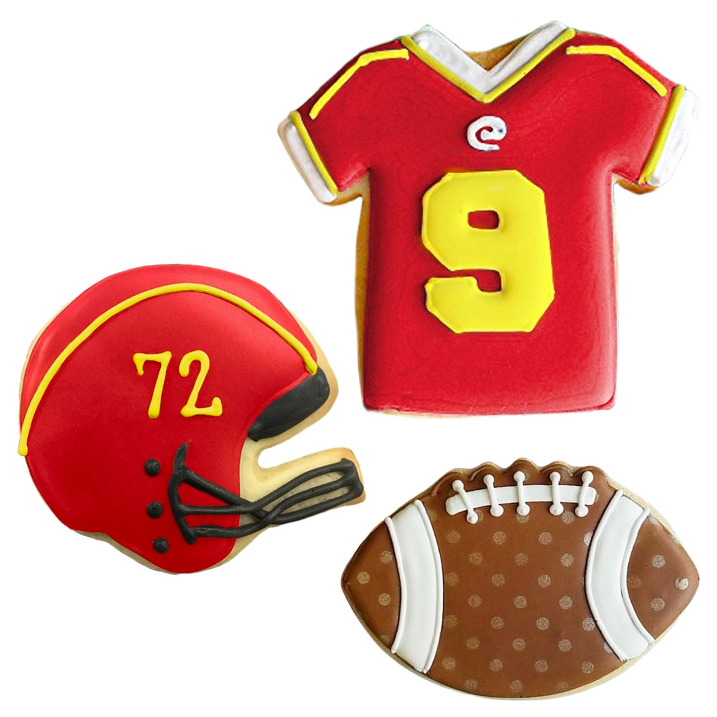 Football Cookie Cutters 3-Pc Set Made in the USA by Ann Clark, Football, Helmet, Jersey