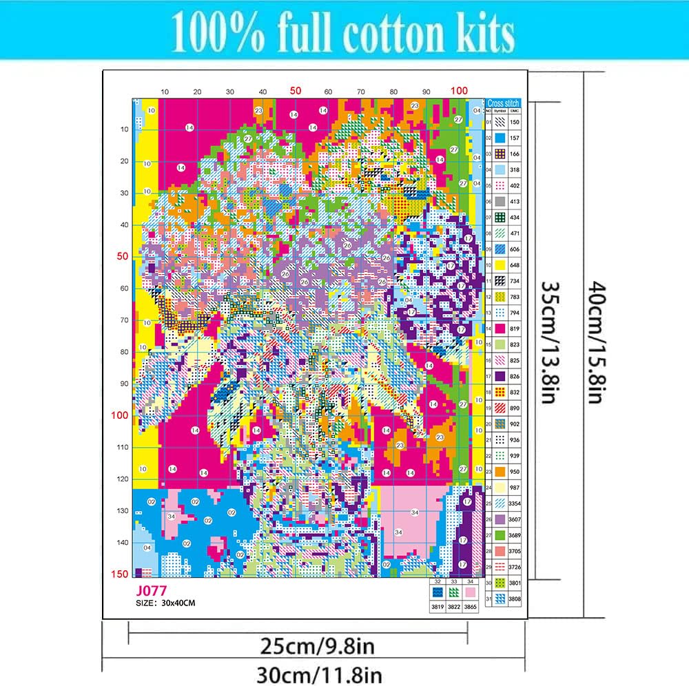 Flower Stamped Cross Stitch Kits - Colorful Flower Counted Cross Stitch Kits for Beginners Adults Needlepoint Cross-Stitch Patterns Dimensions Needlecrafts Embroidery Kits Arts and Crafts