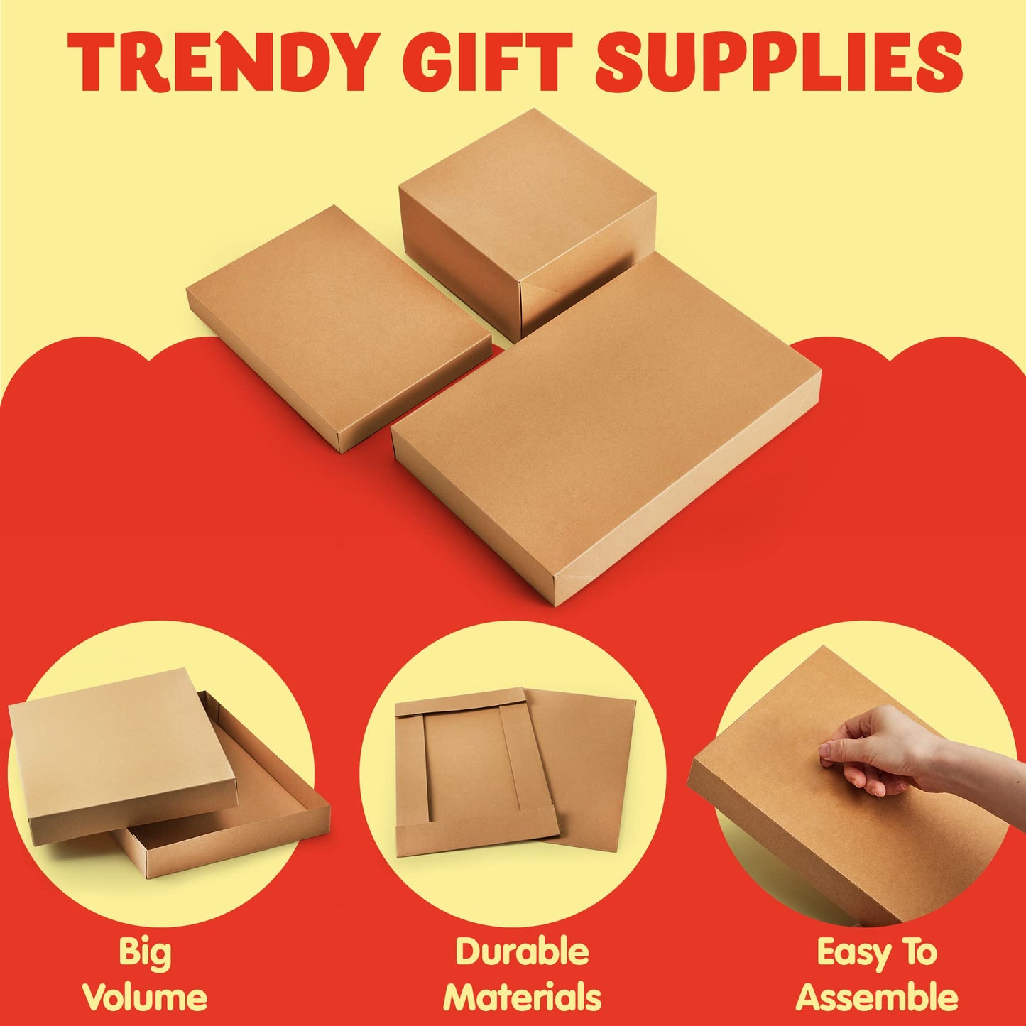 JOYIN 12 Pieces Brown Kraft Cardboard Boxes Gift Wrap for Christmas Holiday, Festive Xmas Wrapping Shirt and Lingerie Cupcake DIY Boxes, 4 Different Sizes Gifts Boxes