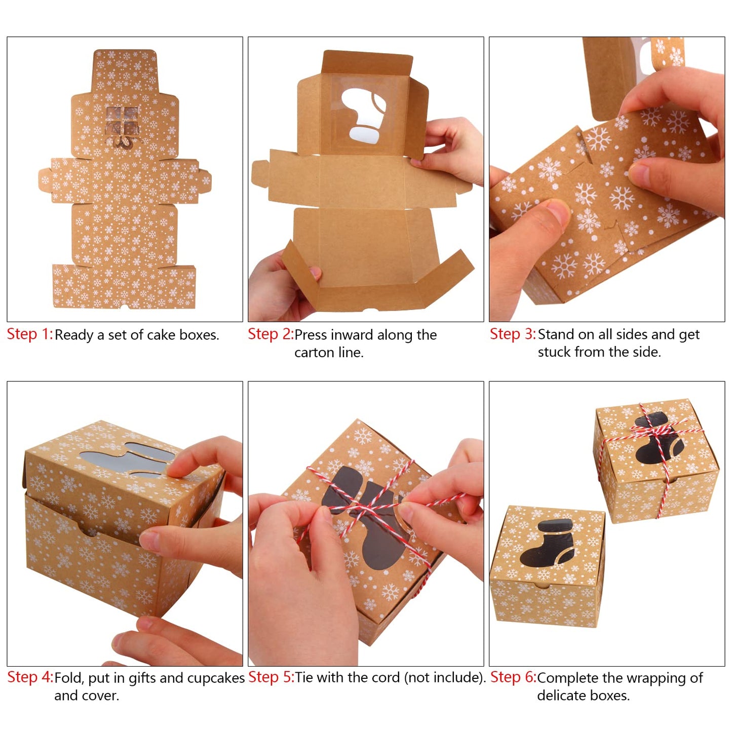 DERAYEE 24Pcs Christmas Cookie Boxes with Window, Holiday Bakery Gift Boxes Small kraft Boxes for Packaging Cupcakes, Candy, Goodies