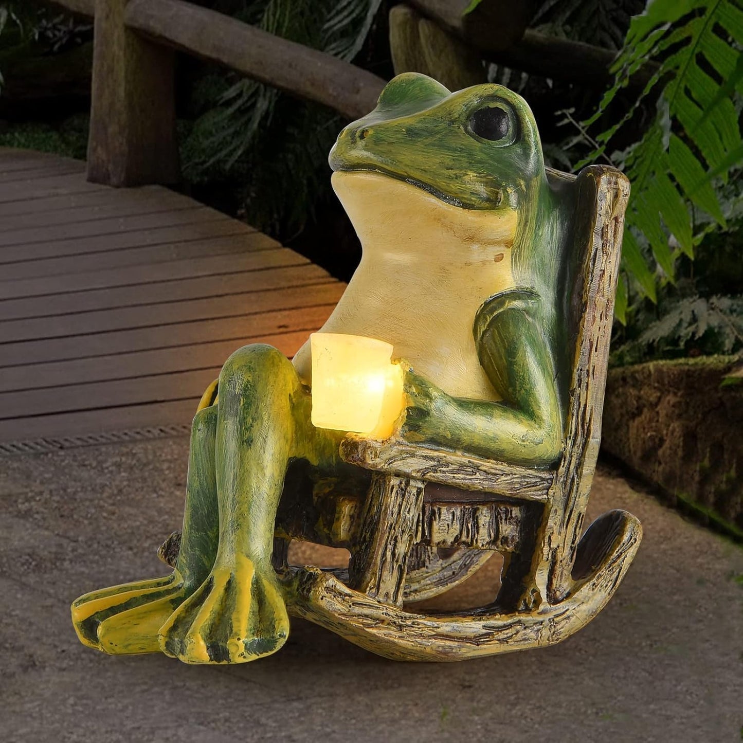 FOXMIS Miniature Frog Garden Statue Gifts Fall Halloween Decorations Fairy Garden Accessories Outdoor Lights Solar Garden Frog Decor Art Housewarming Gift for Patio,Yard,Lawn Ornament,3.89"x2.36"x3.93