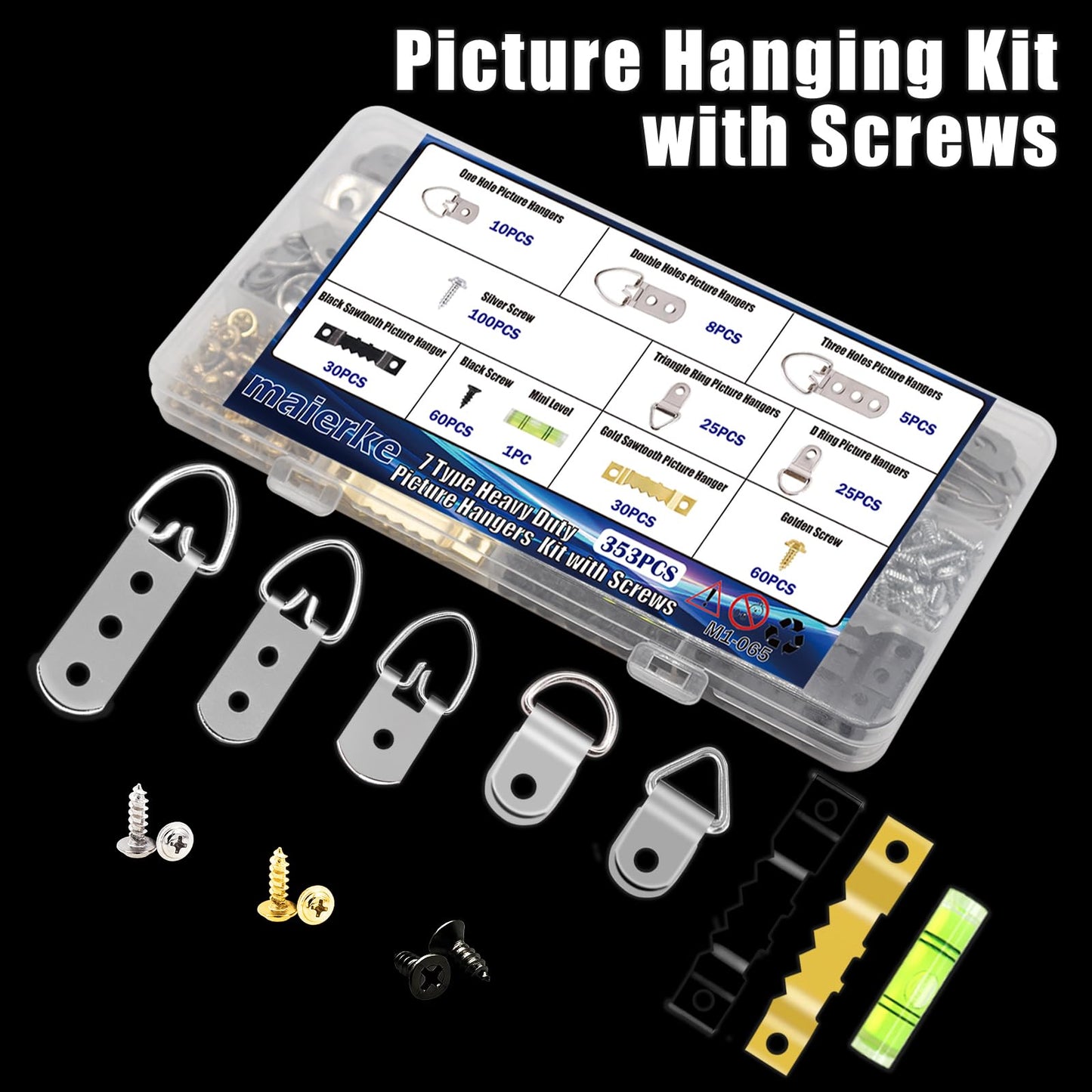 353PCS Picture Hanging Kit,Picture Hangers Heavy Duty Picture Hanging Hooks with Screws,Picture Frame Hooks Heavy Duty Picture Framing Supplies Kit for Picture Hanging(7 Types)
