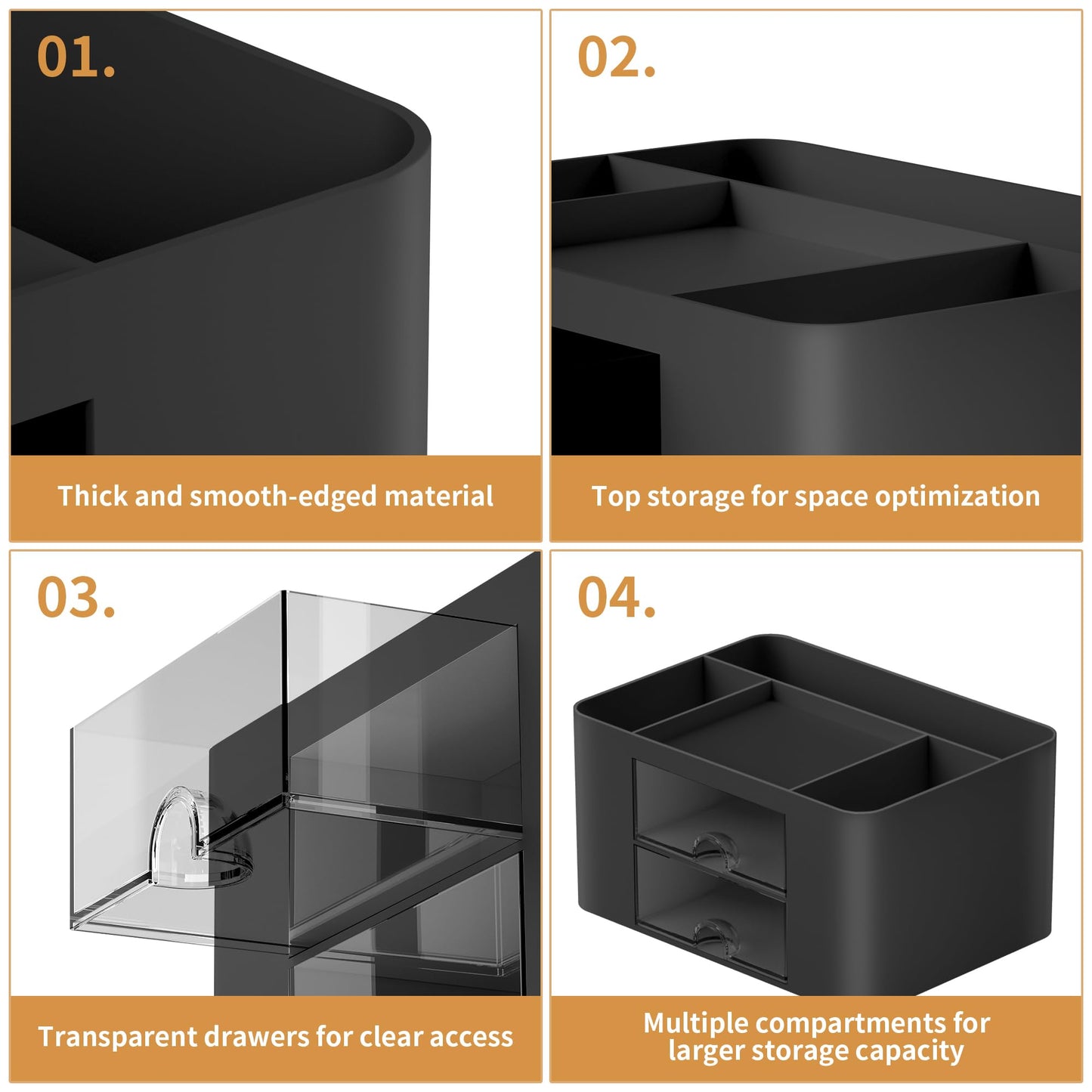 Marbrasse Pen Organizer with 2 Drawer, Multi-Functional Pencil Holder for Desk, Desk Organizers and Accessories with 5 Compartments + Drawer for Office Art Supplies (Black)