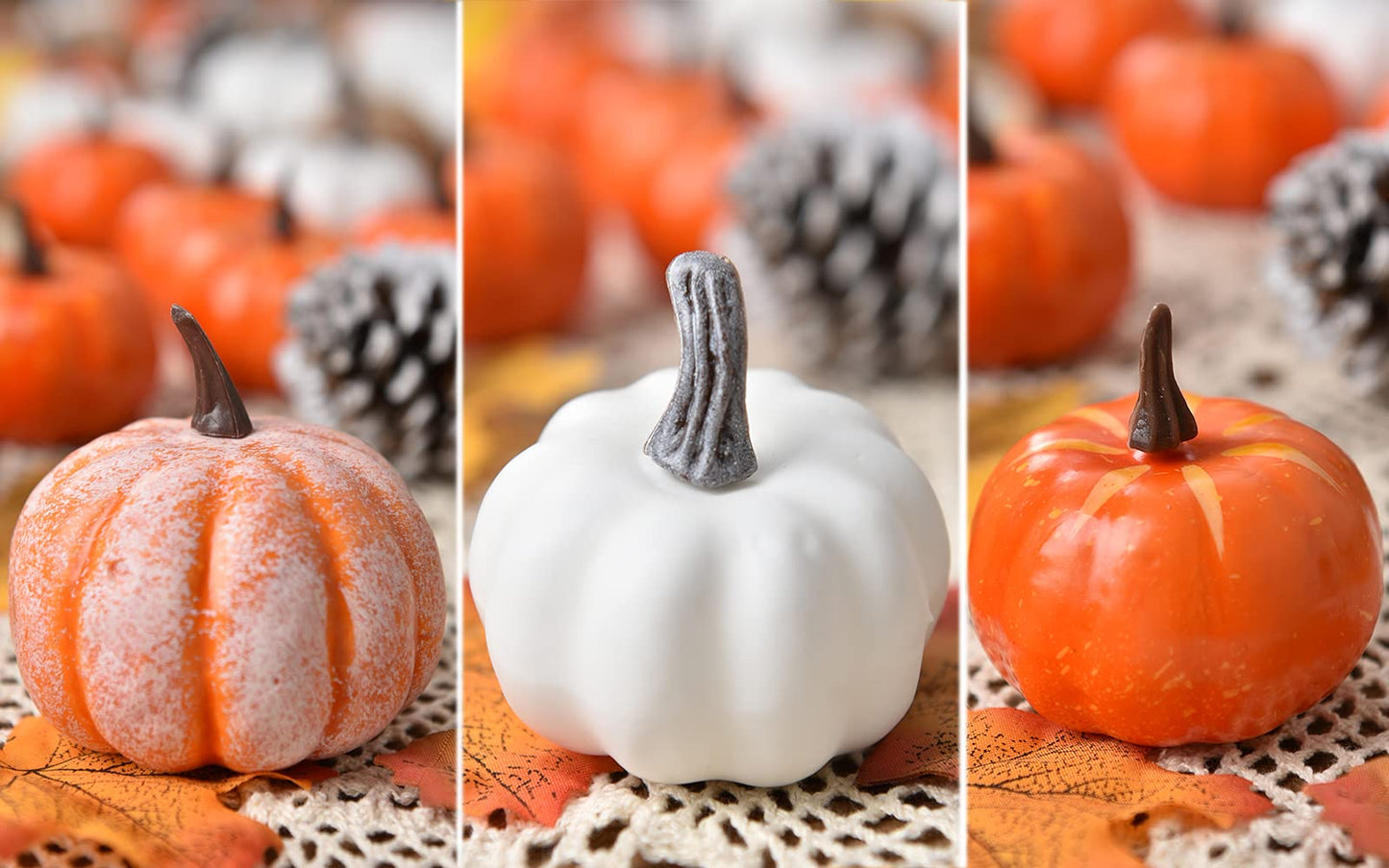 80Pcs Artificial Pumpkins Maple Harvest Fall Decoration, 30Pcs Fall Pumpkins and 50Pcs Maple Leaves for Autumn Thanksgiving Harvest Home Decor