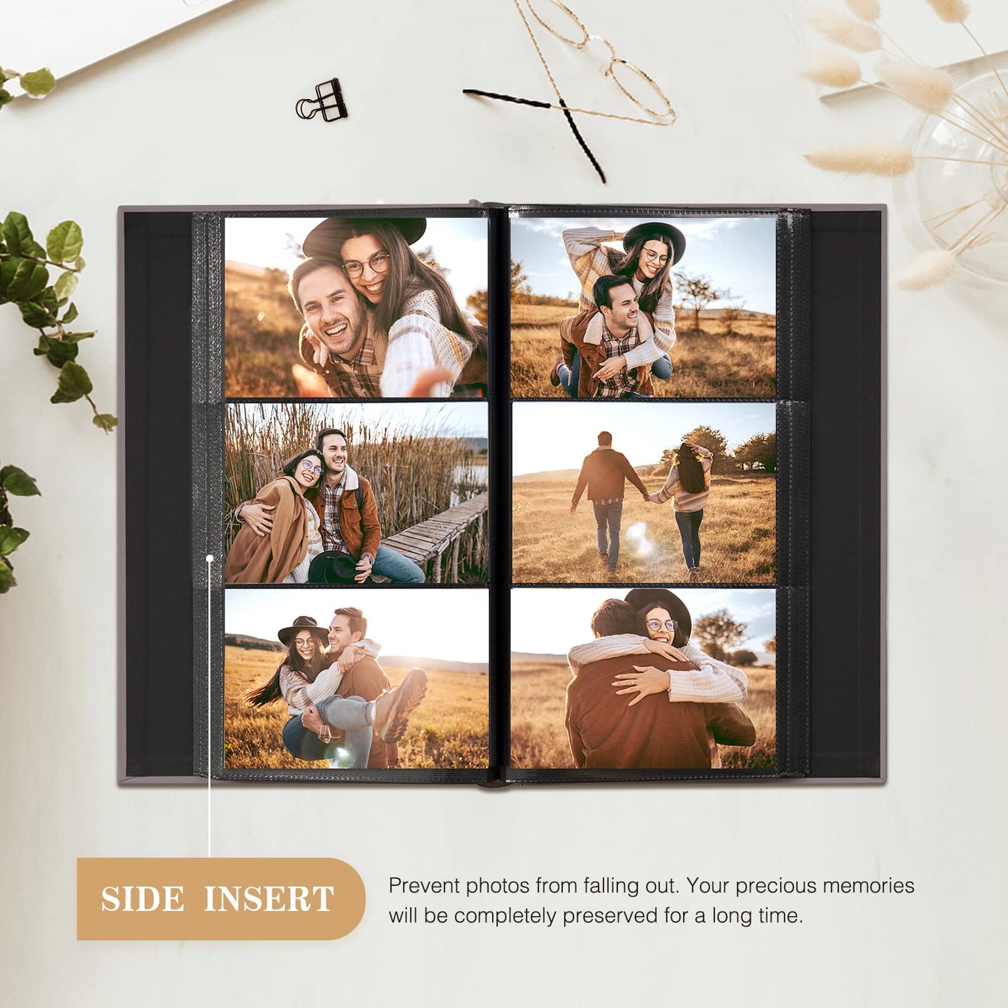 potricher Photo Album for 4x6 300 Photos Linen Cover Photo Book for Family Wedding Anniversary Baby (Grey, 300 Pockets)