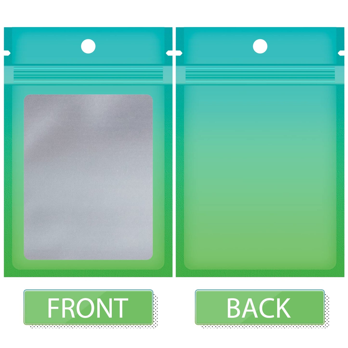 Funfery 100 Pack Smell Proof Resealable Bags for Food Storage,Cute Mylar Clear Bags for Small Business Foil Pouch Zipper Packaging Bag for Sample Jewelry Eyelash Gloss(Blue Green,2.7X3.9in)