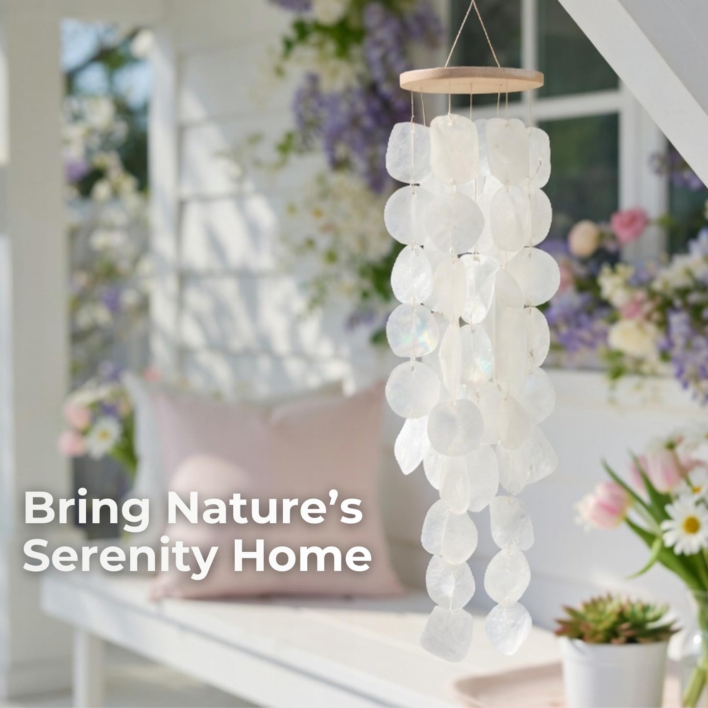 Solange & Frances Natural Capiz Shells Wind Chimes for Outside. Spring Decor Wind Chimes Patio Decor. Unique Gift Ideas for Mom, Birthday Gifts for Women