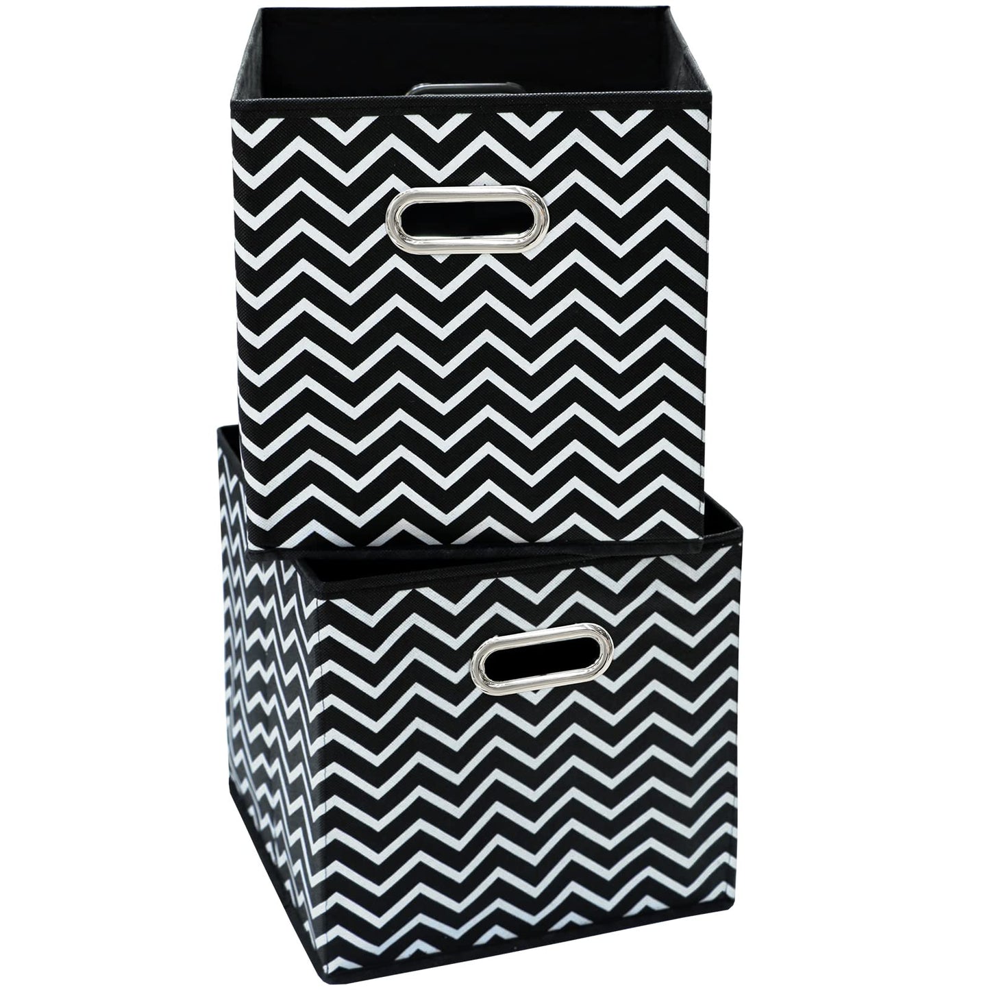 Yunkeeper 11 Inch Cube Storage Bins, Fabric Cubes Organizer Baskets with Handle, Foldable Basket for Closet or Collapsible Storage Box, 11x11x11 Set of 2 (Black Wave)