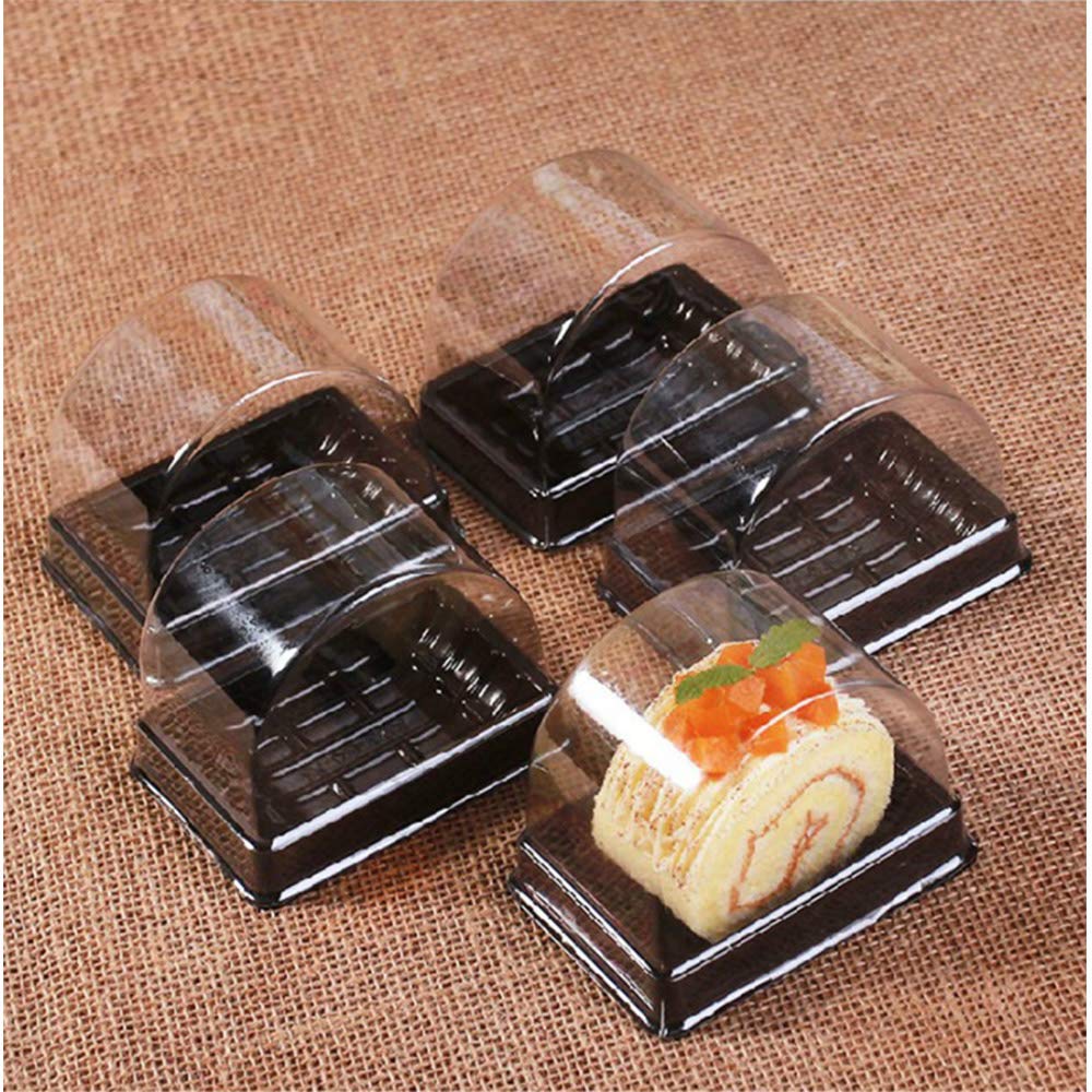 50 Pcs Roll Cake Box Set Single Personal Swiss Roll Container with Clear Dome Plastic Muffin Cheese Pastry Dessert Sushi Fruits Display Food Storage Holder(3.15"x2.17"x2.75")