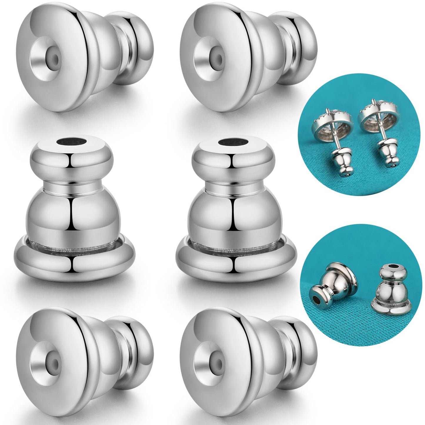 Catinee Earring Backs Replacements,14k Plated White Gold Earrings Back for Studs Secure,Hypoallergenic Earring Backs Apply to Earring Backs for Droopy Ears(6pcs/3pair)