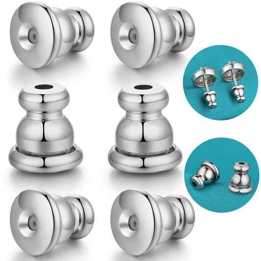 Catinee Earring Backs Replacements,14k Plated White Gold Earrings Back for Studs Secure,Hypoallergenic Earring Backs Apply to Earring Backs for Droopy Ears(6pcs/3pair)