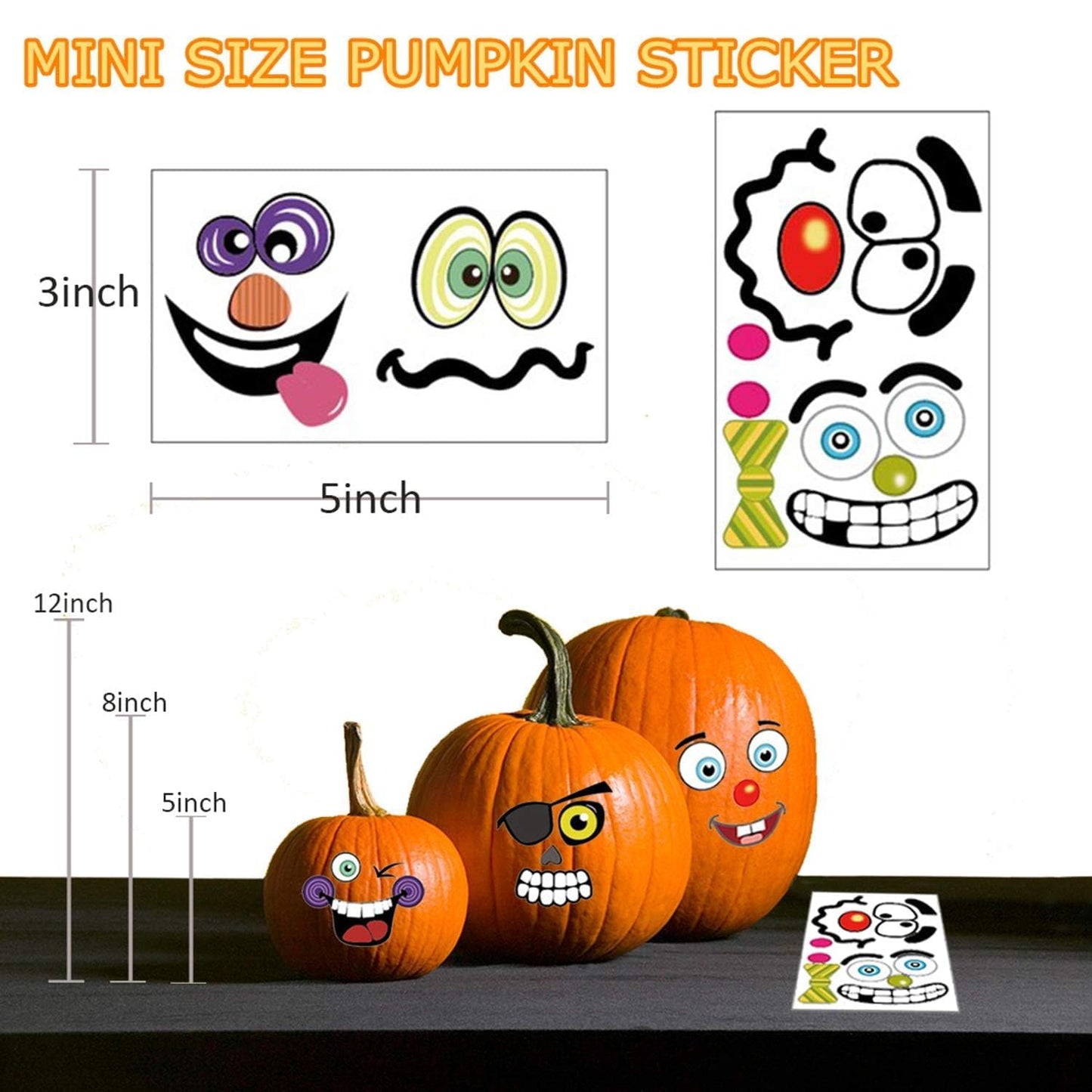 36 Pack Halloween Pumpkin Decorating Stickers Mini Make 36 Small Pumpkin Face Stickers for Halloween Kids Toddlers Party Favors Treats Sticker Gifts 18 Sheets, Pumpkins not Included