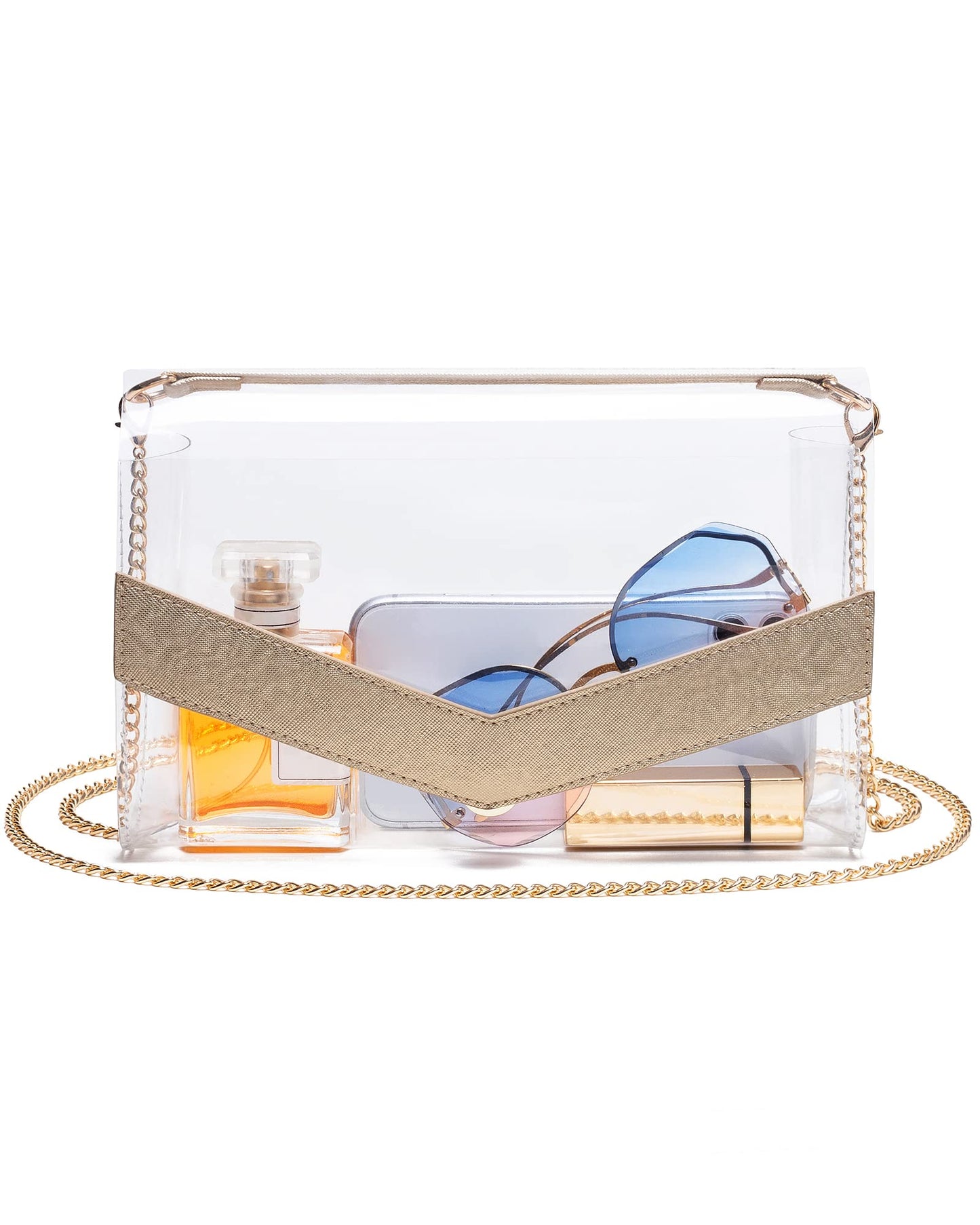 Vorspack Clear Bag Stadium Approved - Cute Clear Purse for Women PVC Clear Crossbody Bag for Sports Concert Festival - Gold