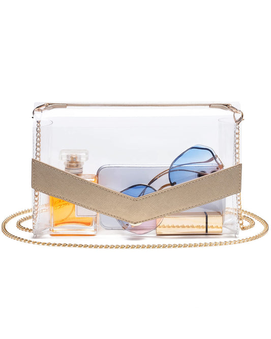 Vorspack Clear Bag Stadium Approved - Cute Clear Purse for Women PVC Clear Crossbody Bag for Sports Concert Festival - Gold
