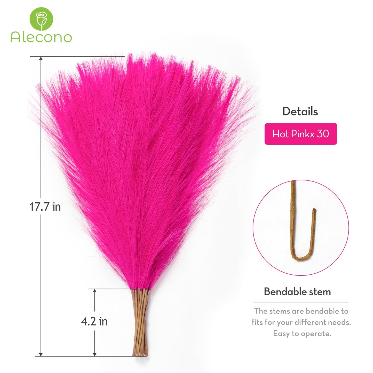 Alecono Hot Pink Pampas Grass 17in 𝟯𝟬𝙋𝙘𝙨, Artificial Faux Fluffy Pampas Grass Decor for Home Wedding Centerpieces Party