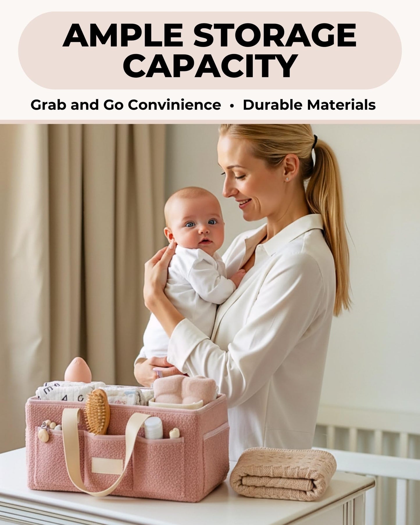 Toodly Baby Diaper Caddy Organizer with Portable Changing Mat - Teddy Fleece Diaper Organizer for Changing Table - Basket for Changing Essentials - Baby Essentials Organizer with Removable Dividers