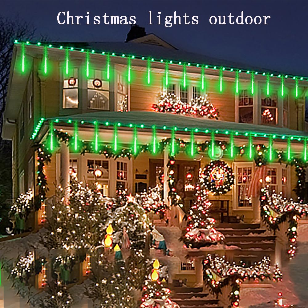 Kwaiffeo Halloween Lights Outdoor, Meteor Shower Lights for Halloween Decorations Christmas Party St. Patrick's Day, UL Plug, Green Christmas Lights