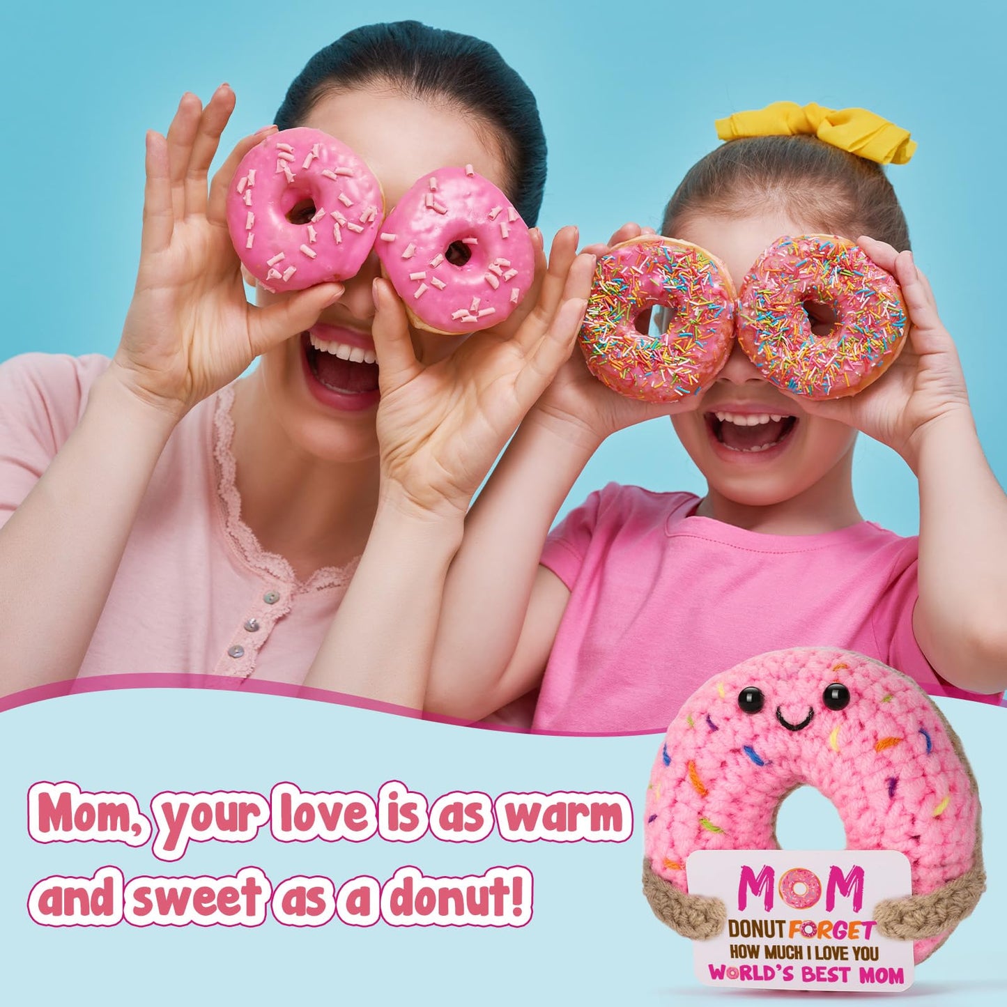 BuiltFit Mom Gifts for Mothers Day - Funny Mother's Day Birthday Handmade Crochet Donut Gift for Mom Mama Mother Mommy from Daughter Son Best Mothers Ever Gifts