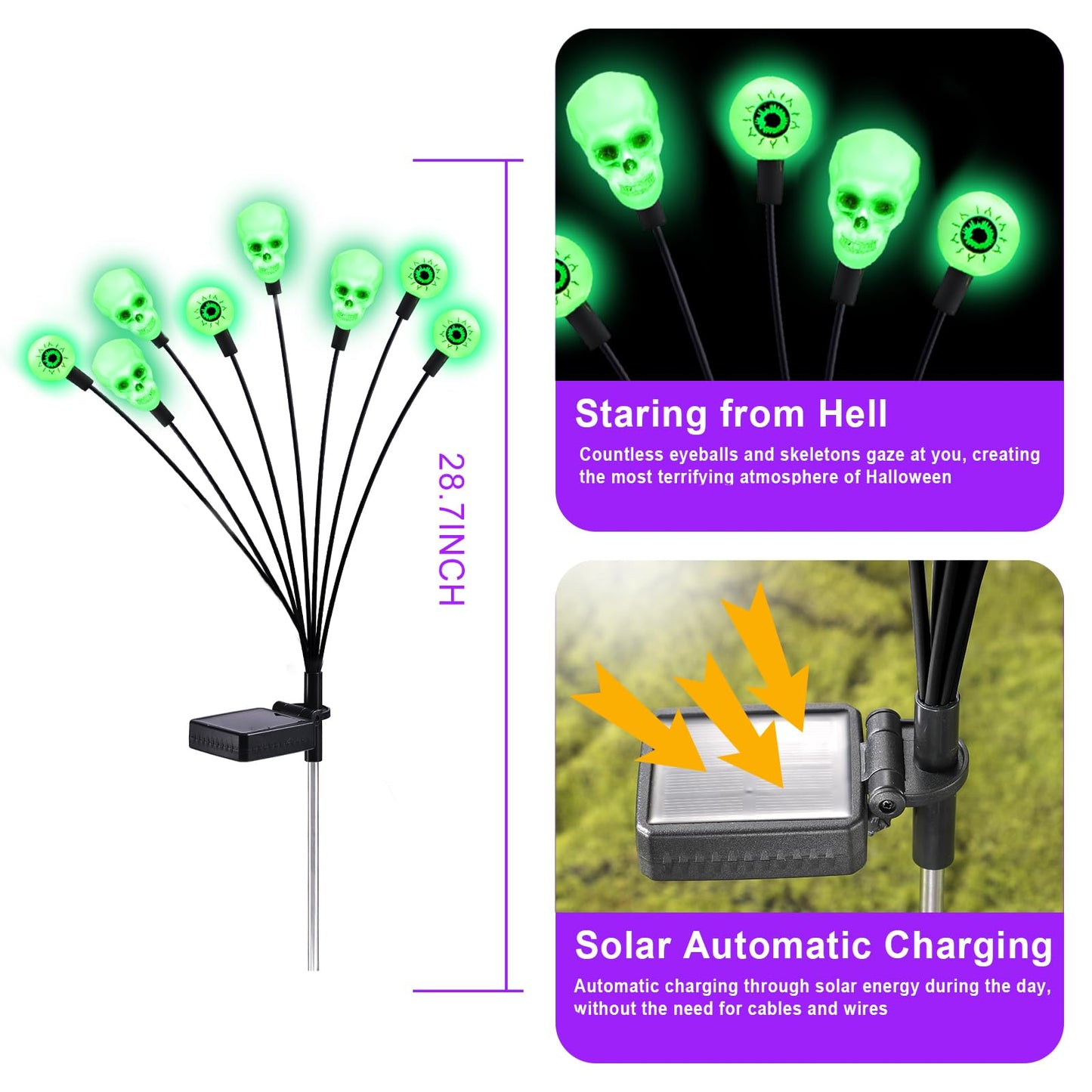 FENSAN Solar Halloween Lights Outdoor,Halloween Decorations Outdoor, Scary Halloween Eyeball Lights,2PACKS 16LED,IP65 Waterproof,Halloween Decor for Garden/Yard/Patio/Lawn/Pathway(Green)