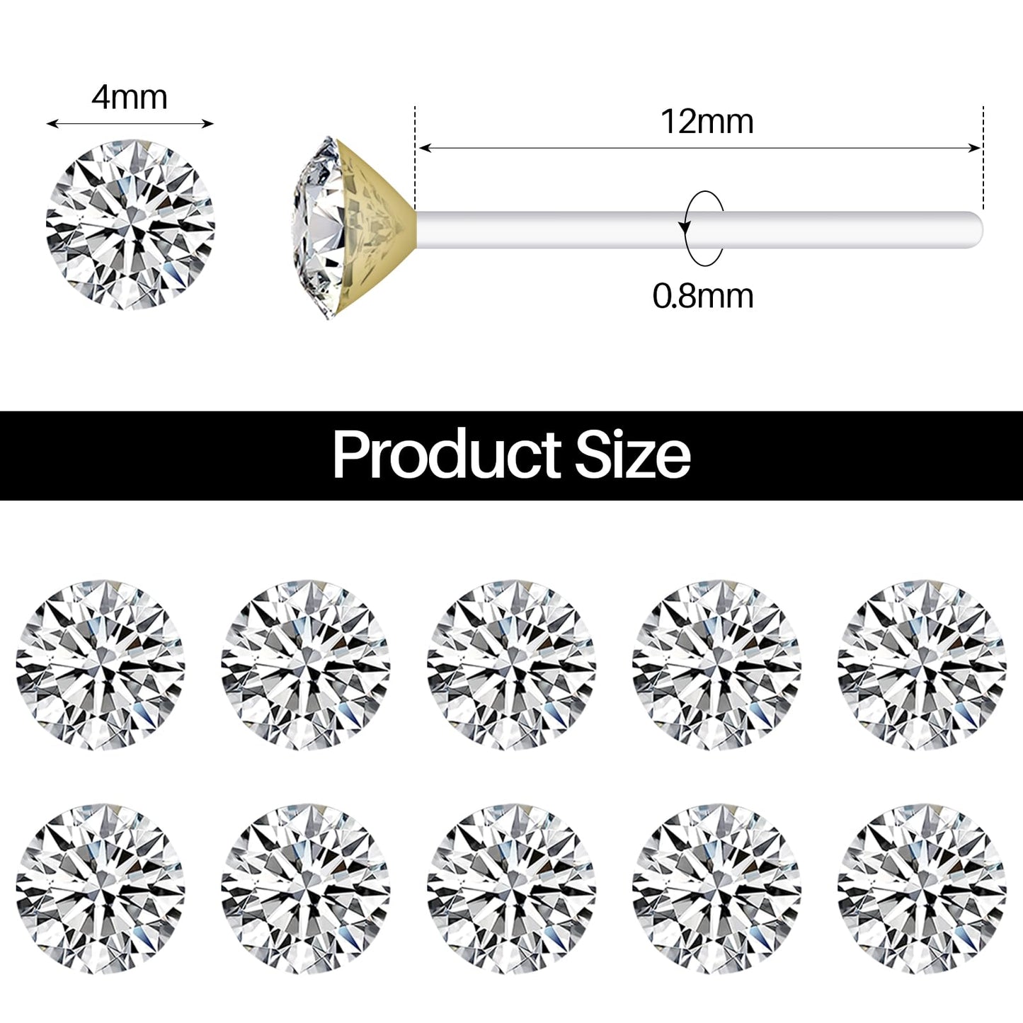 Plastic Earrings,80pcs Cubic Zirconia Earrings for Gril, medical grade plastic Post earrings for sensitive ears, 3mm stud for women hypoallergenic