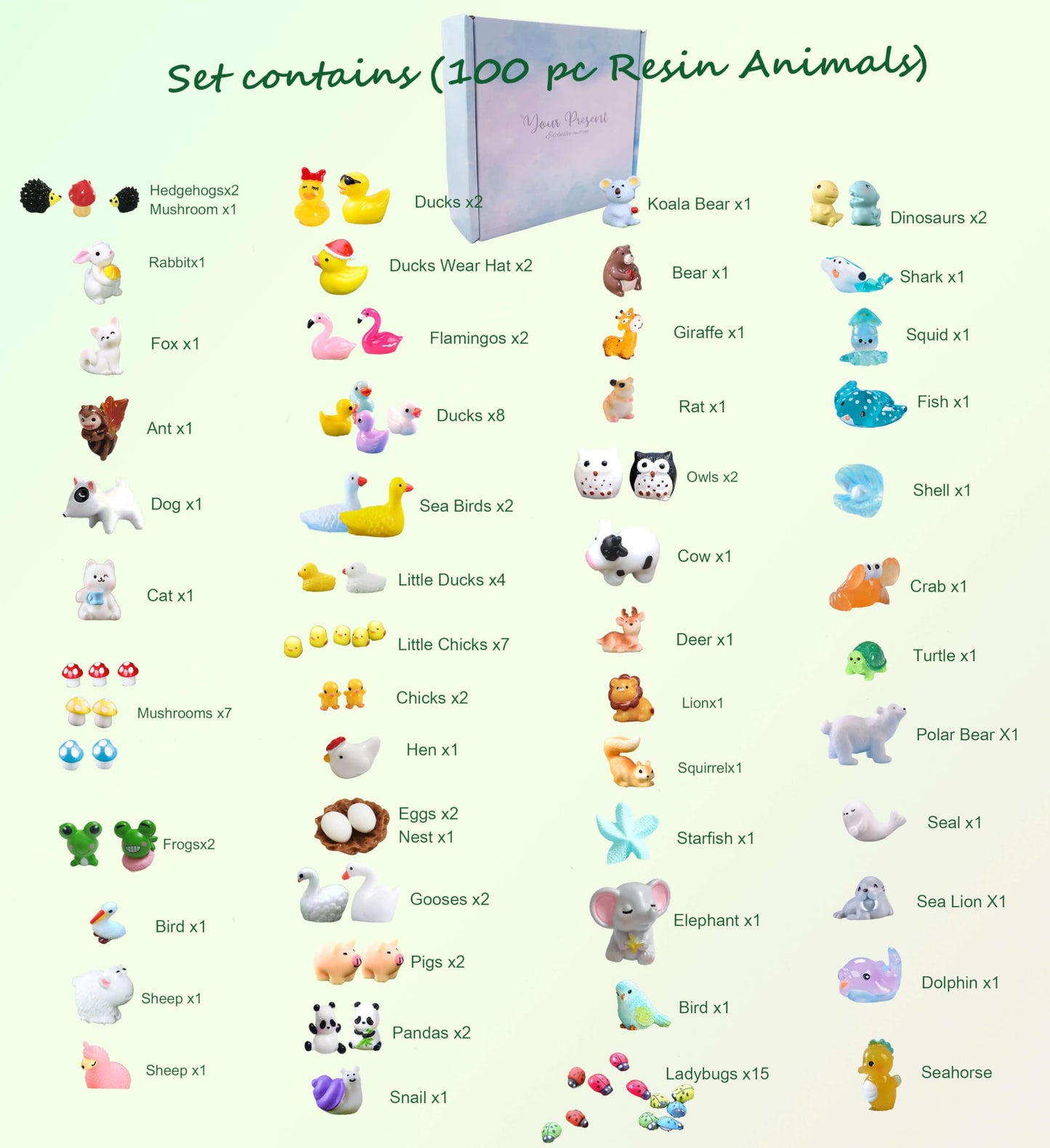 Mini Resin Animals Figures Set 100 Pieces for Miniature Garden Decor - Slime Charm for Craft - Tiny Resin Animal