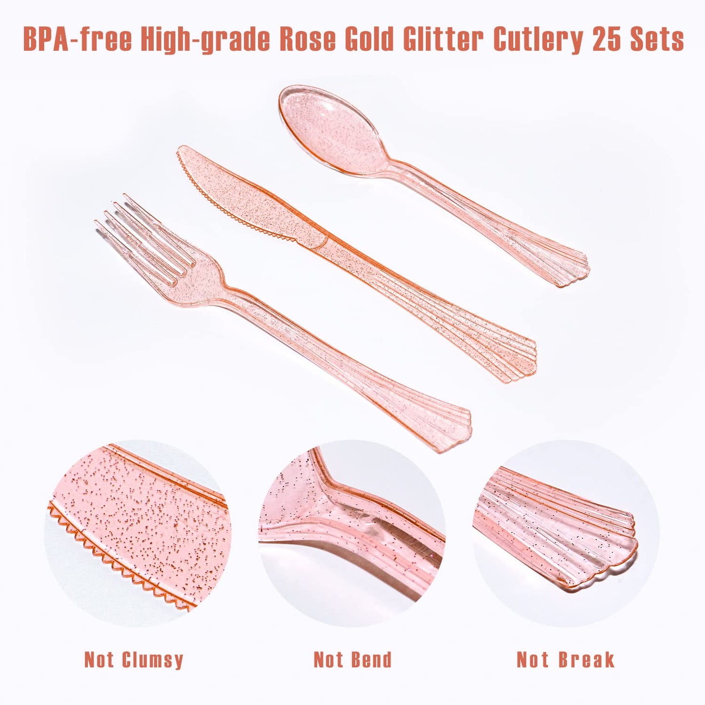 AIRE 175PCS Pink Rose Gold Plates Party Supplies Severs 25 Guests Disposable Party Decorations, Plastic Forks Knives Spoons, Golden Dot Paper Plates Napkins Cups for Baby Shower Birthday Wedding