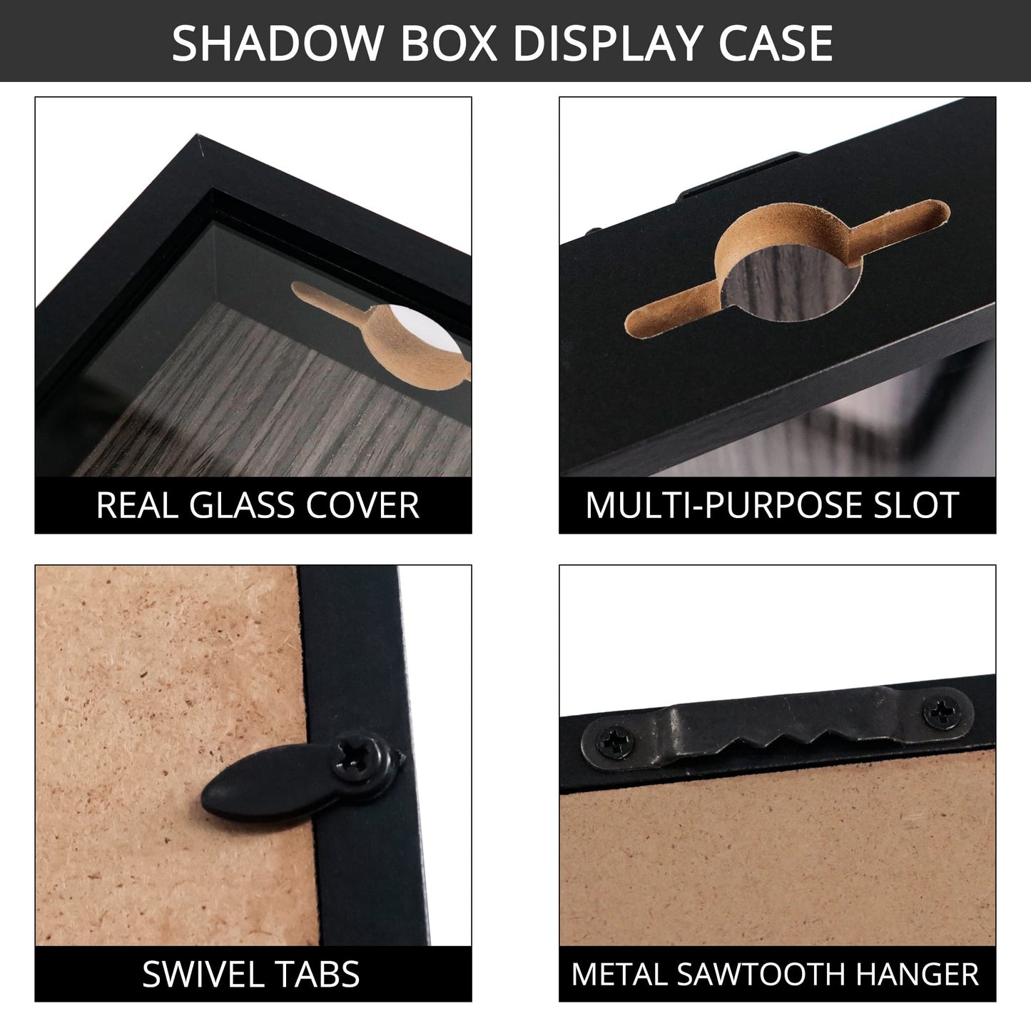 5x7 Top Loading Shadow Box Frame with HD Glass,Wood Display Case with Slot,1.25 inches Interior Depth,Ideal for Wine Bottle Caps,Tickets,Shells,Stamps and More,Black