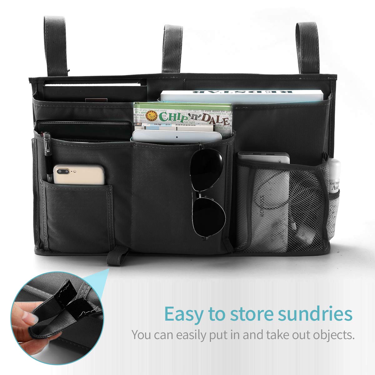 Bseash Bunk Bed Organizer, Bedside Caddy Hanging Bed Organizer Storage Bag 8 Pockets, for College Dorm Rooms Bed, Hospital Bed, Baby Bed Rails, 600D Oxford Cloth