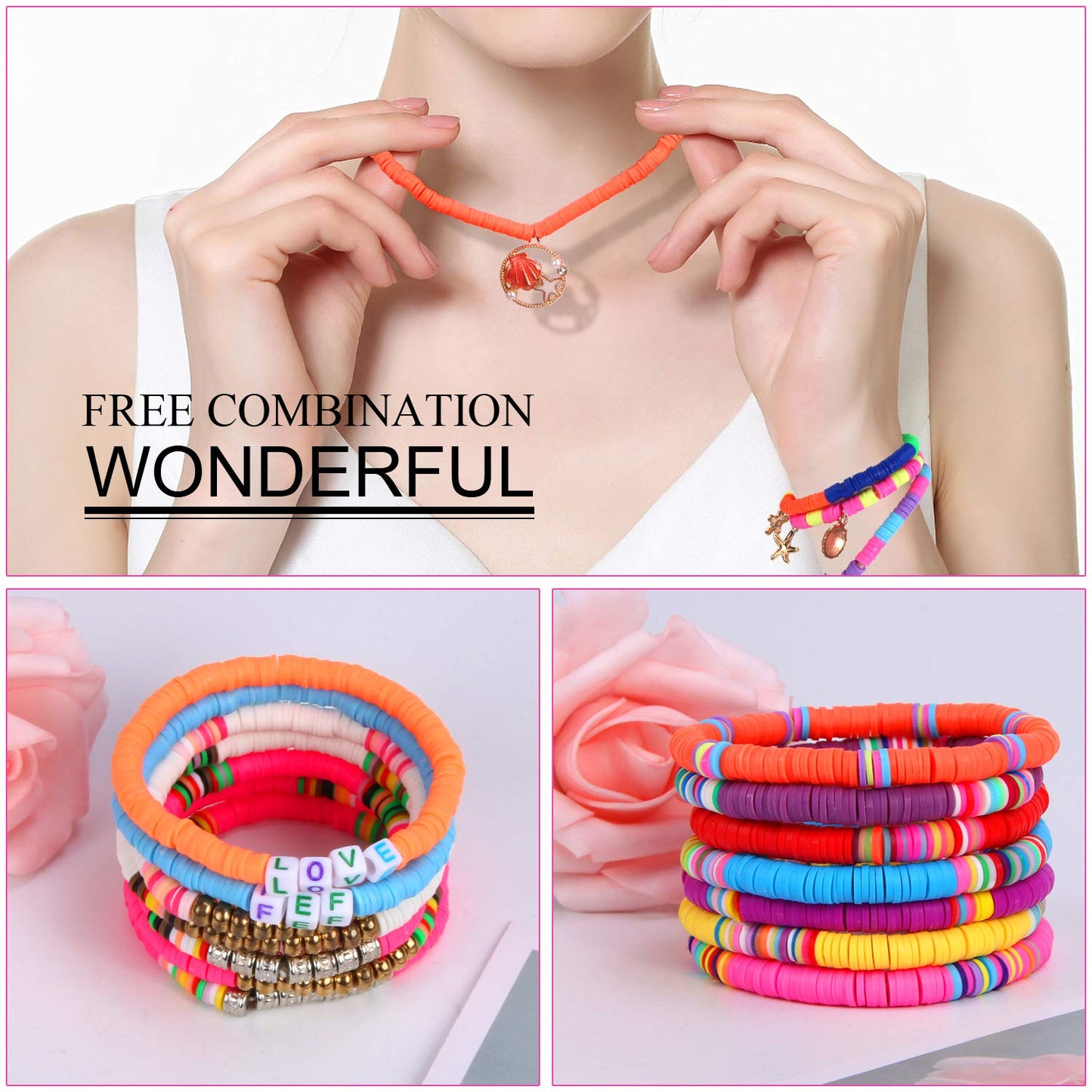 Clay Beads, 6700 Pcs Clay Beads for Bracelets Making Include Alphabet Letter Beads Round Heishi Jewelry Making Beads Flat Beads for Bracelets Making