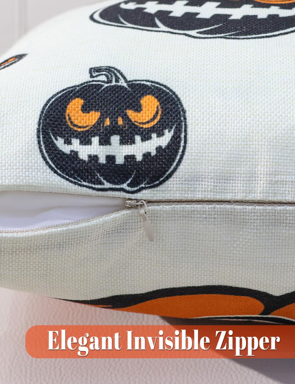 Halloween Decorations Double-Side Printing Pillow Covers 18'' x 18'' Set of 4, with 8 Cute Halloween Decor Patterns, Invisible Zipper, Durable Soft Linen Throw Pillow Covers Outdoor Indoor
