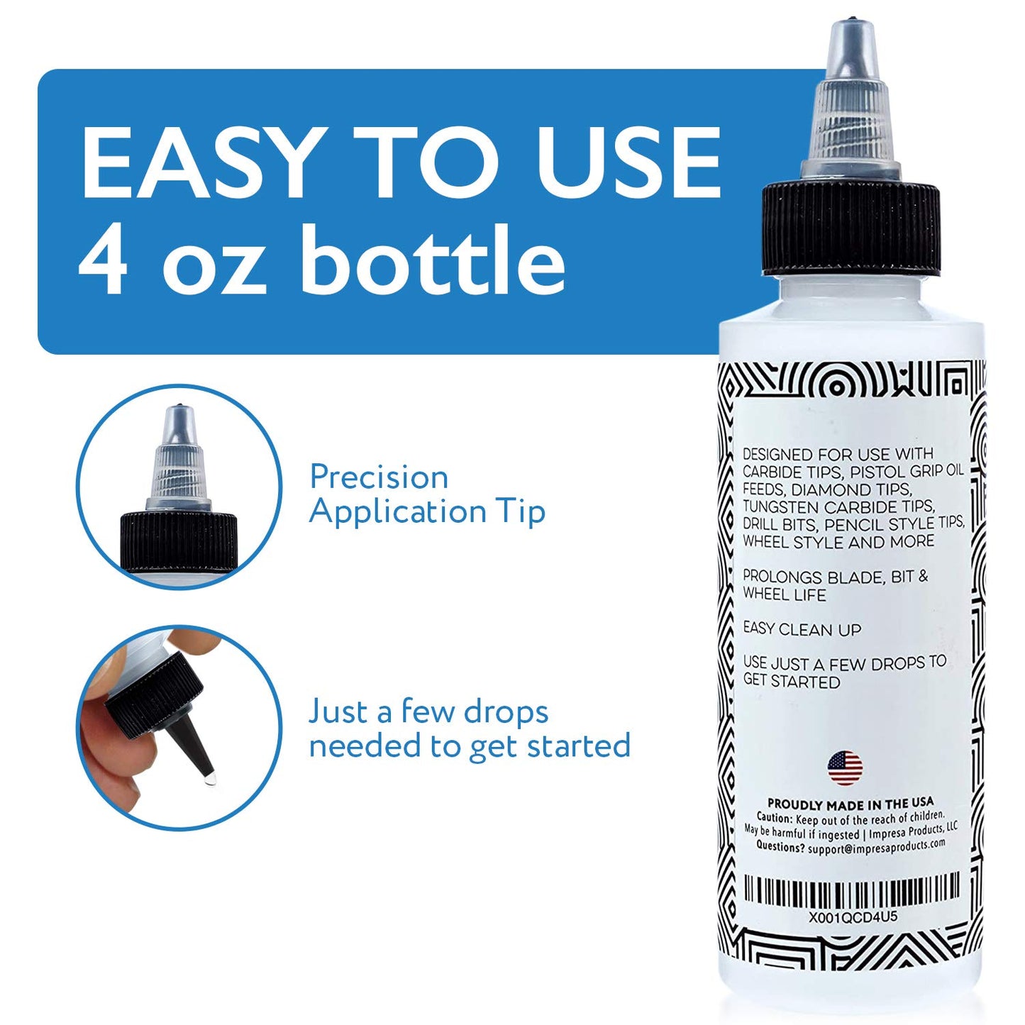 Impresa Glass Cutting Oil with Precision Application Top - 4 oz - Great for Stained Glass, Bottles, Tiles, and Mirrors - Custom-Formulated for Various Glass Cutting Tools and Applications