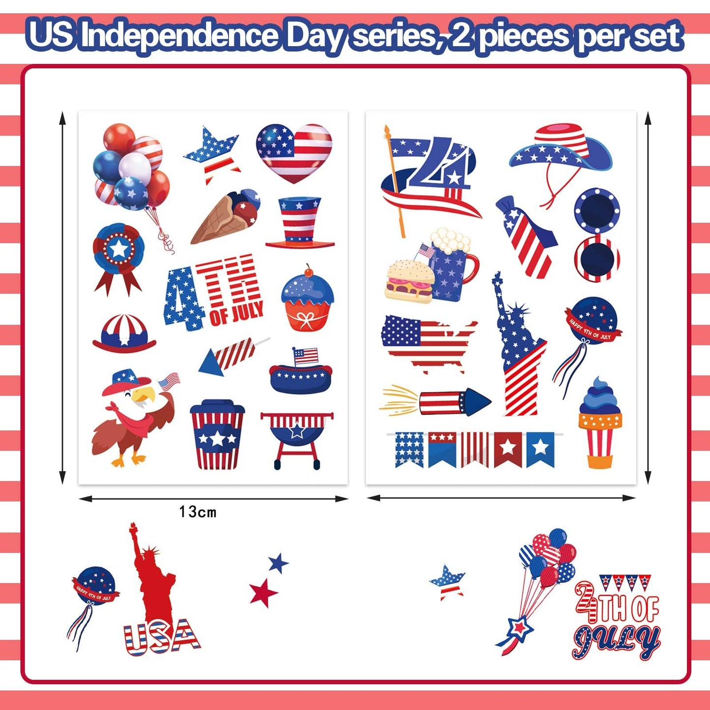 16 Sheets 4th of July Stickers for Kids Patriotic Crafts, Independence Day Red White Blue Face Stickers, Party Favors Games Supplies, Memorial Day