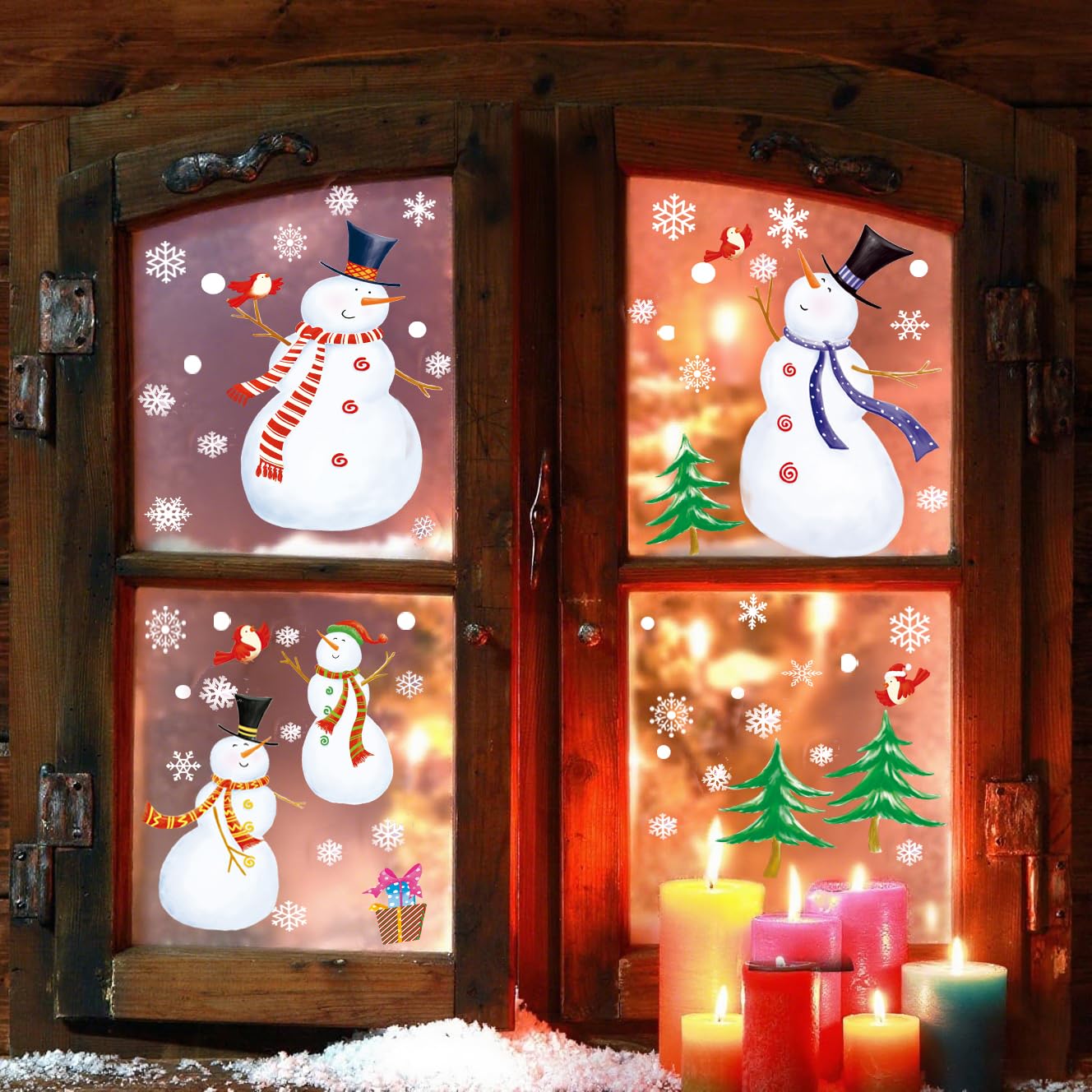 Christmas Window Clings Snowman Window Clings Snowflakes Decals Static Stickers for Christmas Decorations Indoor Décor Ornaments Xmas Party Supplies