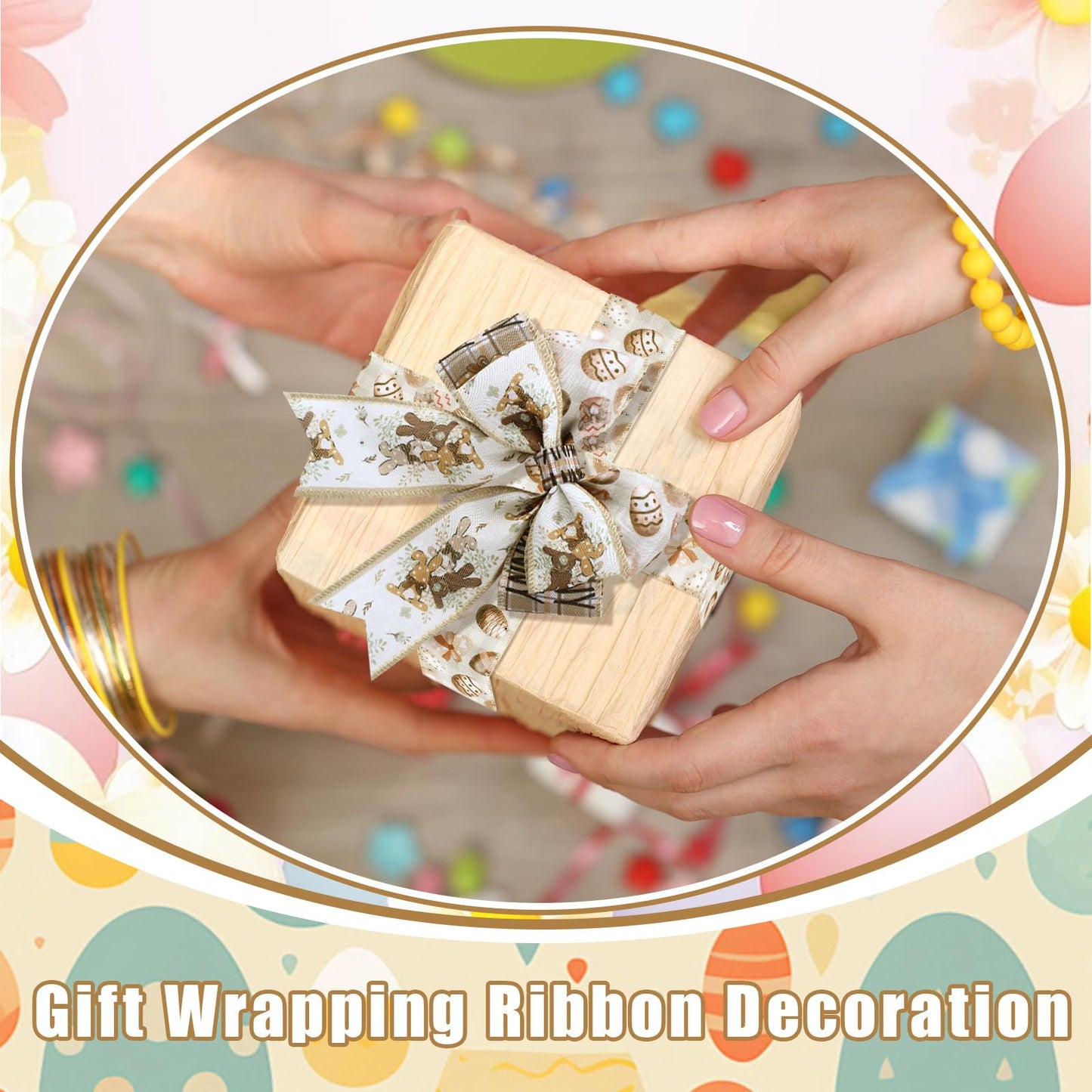 12 Rolls Easter Bunny Wired Edge Ribbon for Wreaths 2 Inch x 60 Yards Happy Easter Floral Bunny Print Grosgrain Ribbon for Bow Gift Bow Crafts Party Supplies 12 Styles